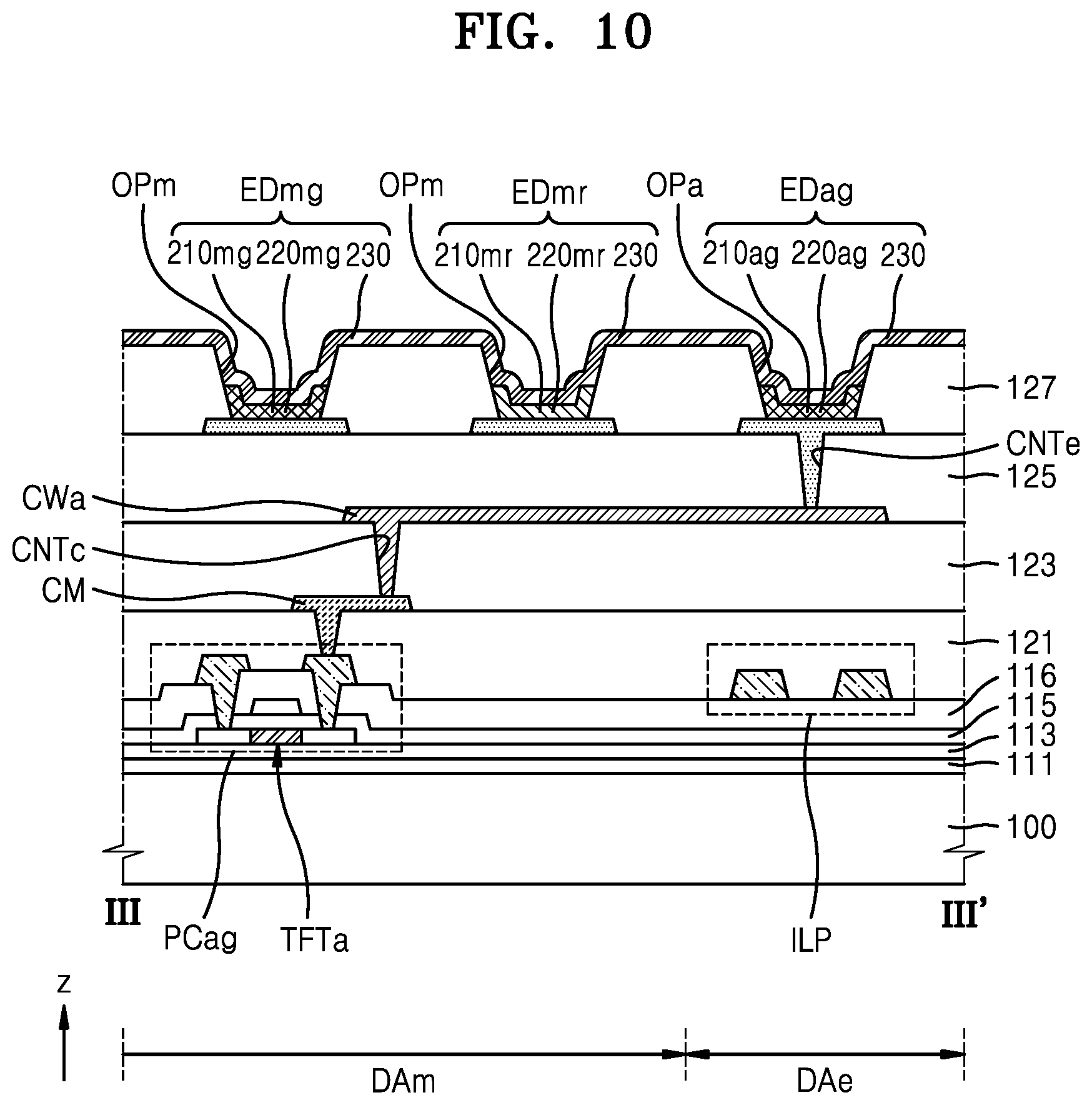 Patent US12615915 Figure 10 – Display device including shift area, main display area and extended display area
