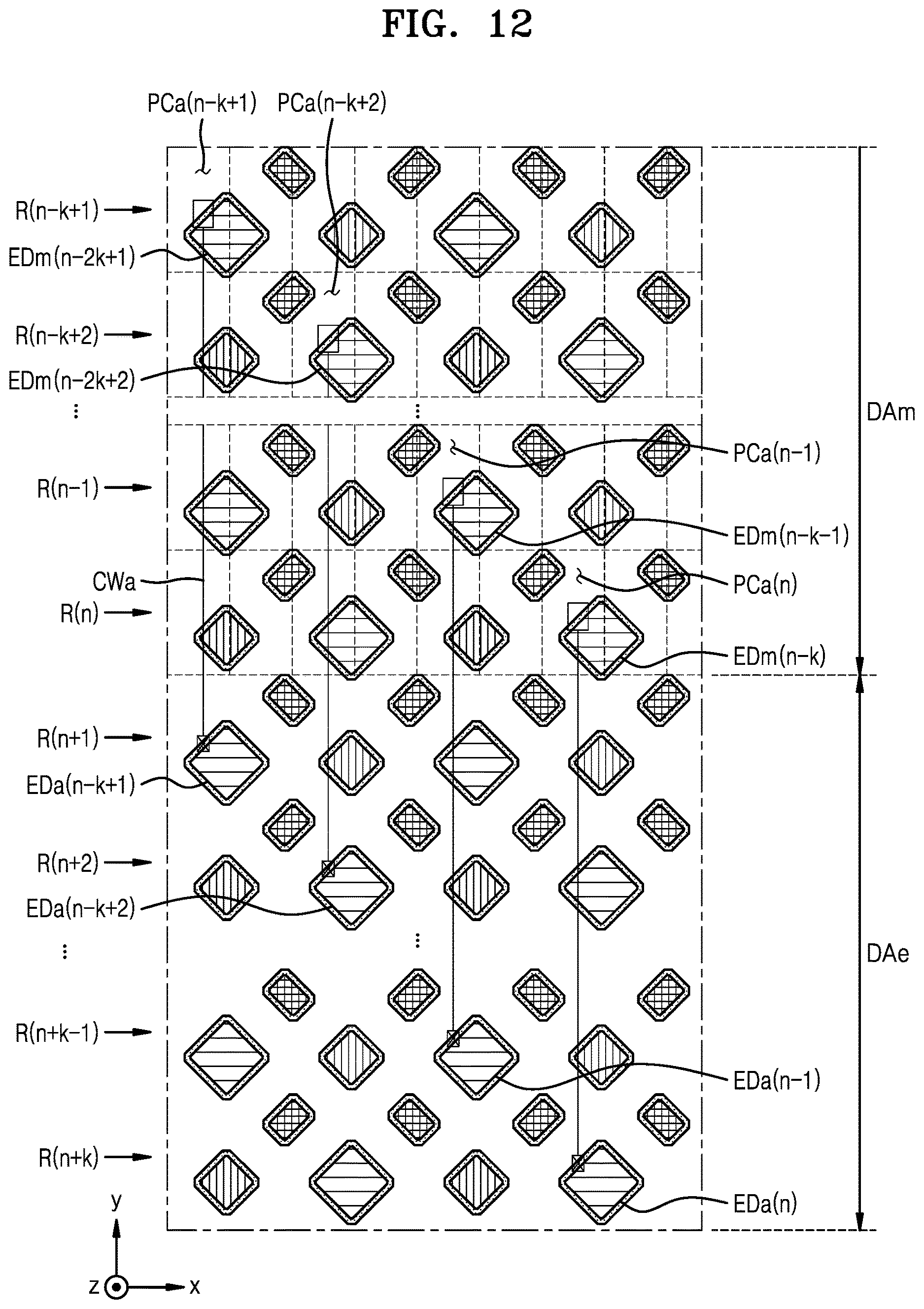Patent US12615915 Figure 12 – Display device including shift area, main display area and extended display area