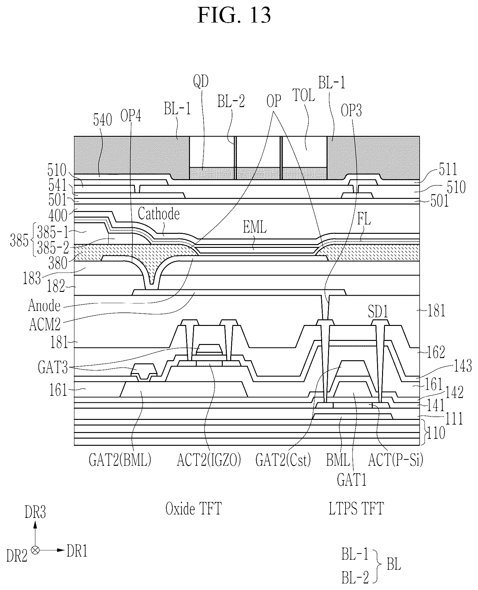 Patent US12615927 Figure 13 – Light emitting display device and vehicle including the same