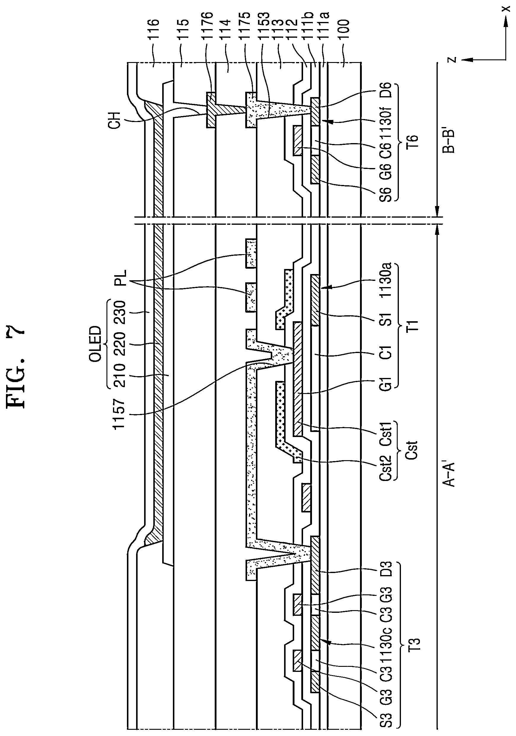 Patent US12615936 Figure 7 – Display device including a common power supply line disposed in a peripheral area and overlapping a fan-out part