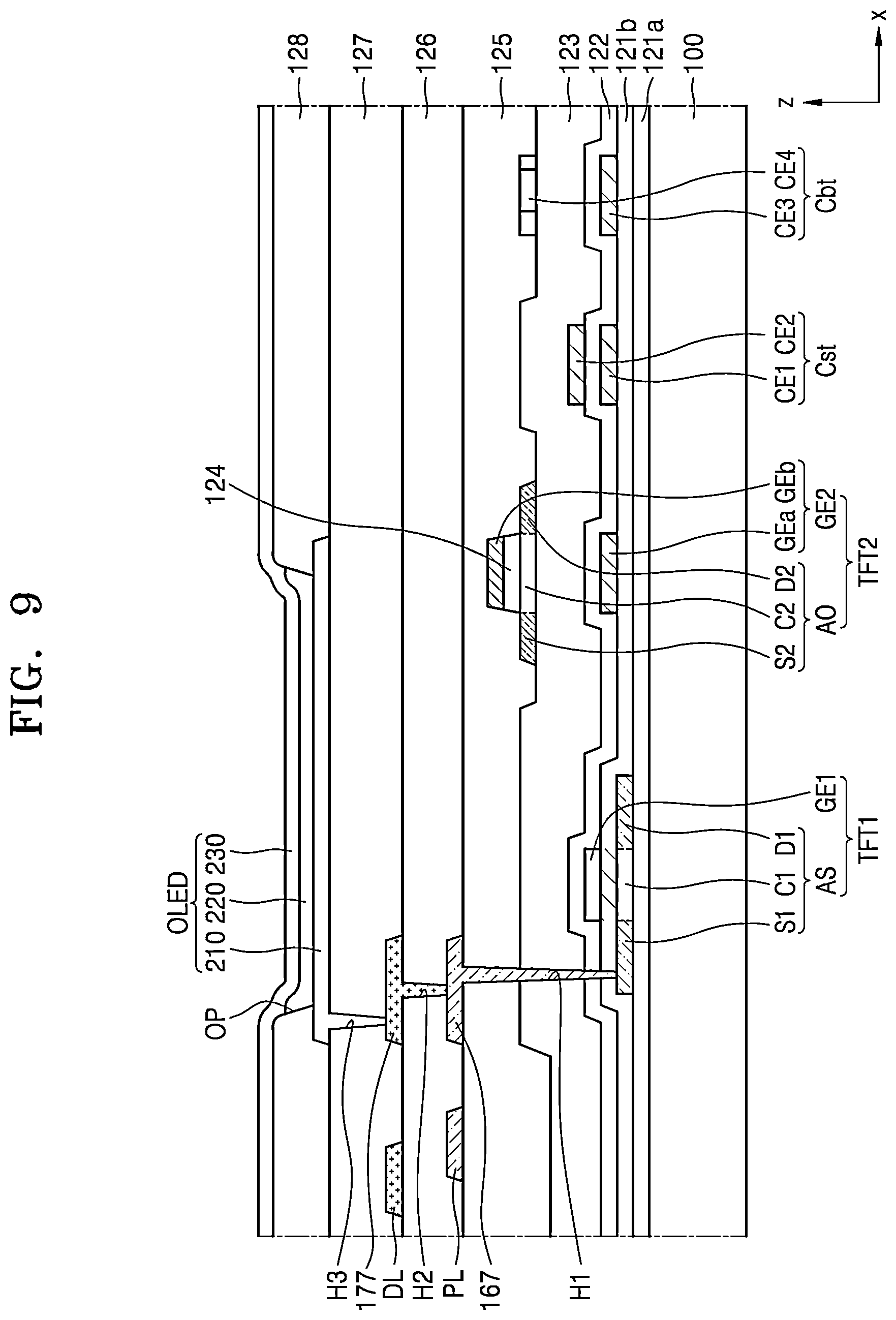 Patent US12615936 Figure 9 – Display device including a common power supply line disposed in a peripheral area and overlapping a fan-out part