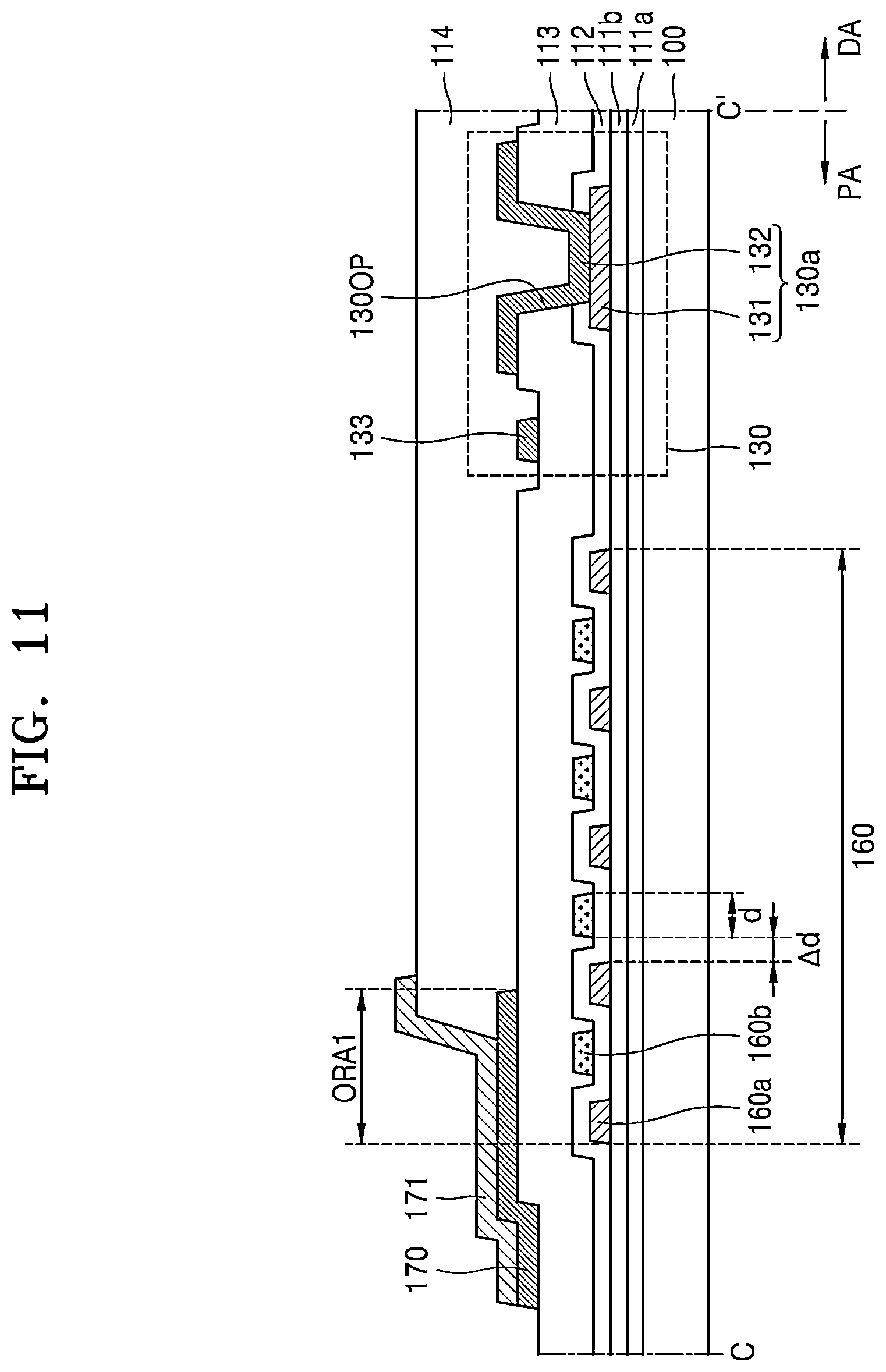 Patent US12615936 Figure 11 – Display device including a common power supply line disposed in a peripheral area and overlapping a fan-out part