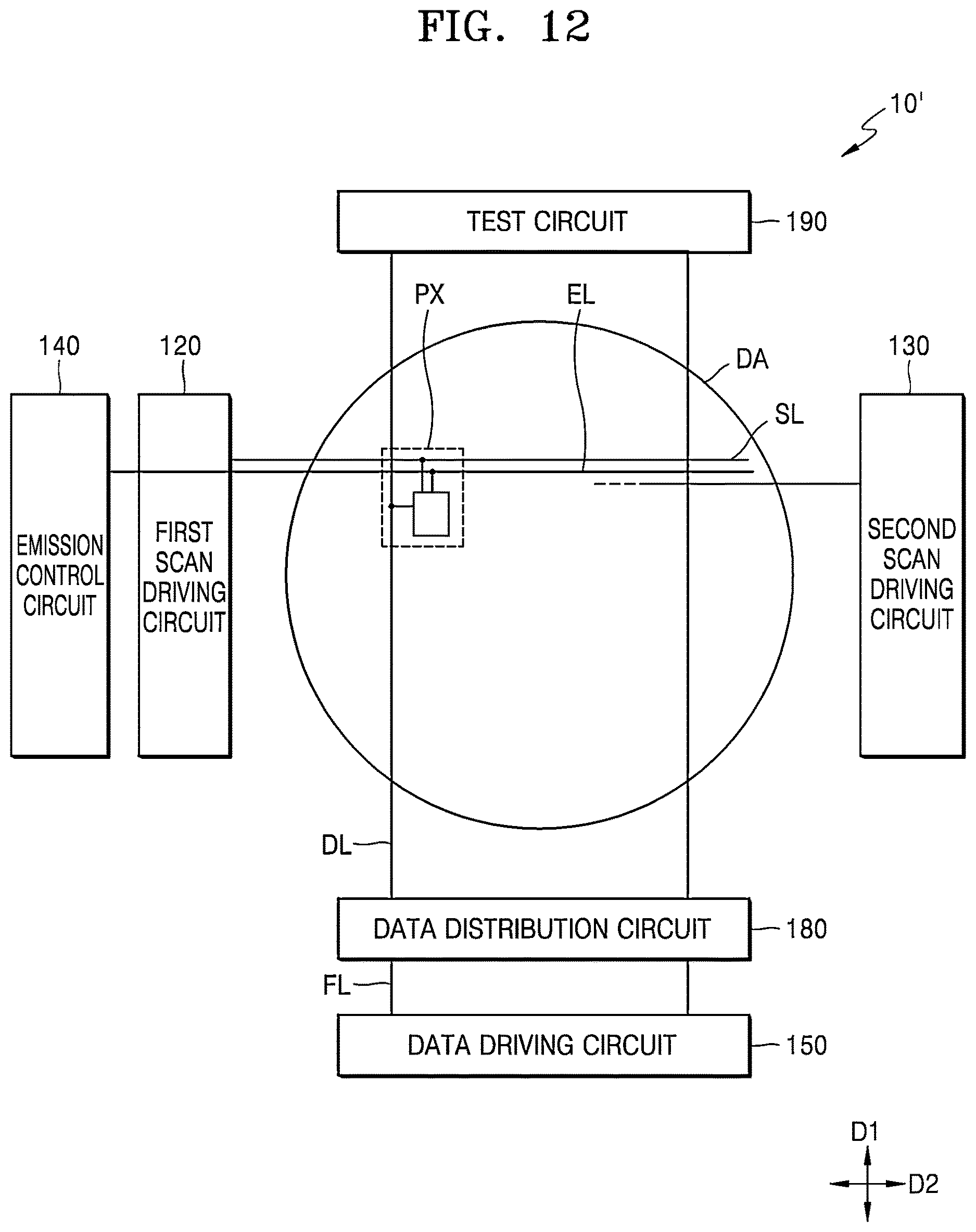 Patent US12615936 Figure 12 – Display device including a common power supply line disposed in a peripheral area and overlapping a fan-out part