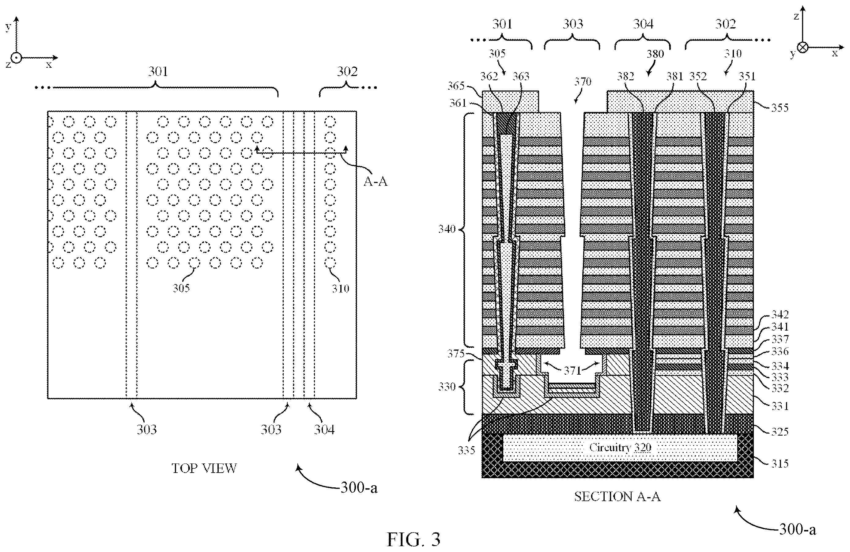 Patent US12616007 Figure 3 – Isolation regions within a memory die
