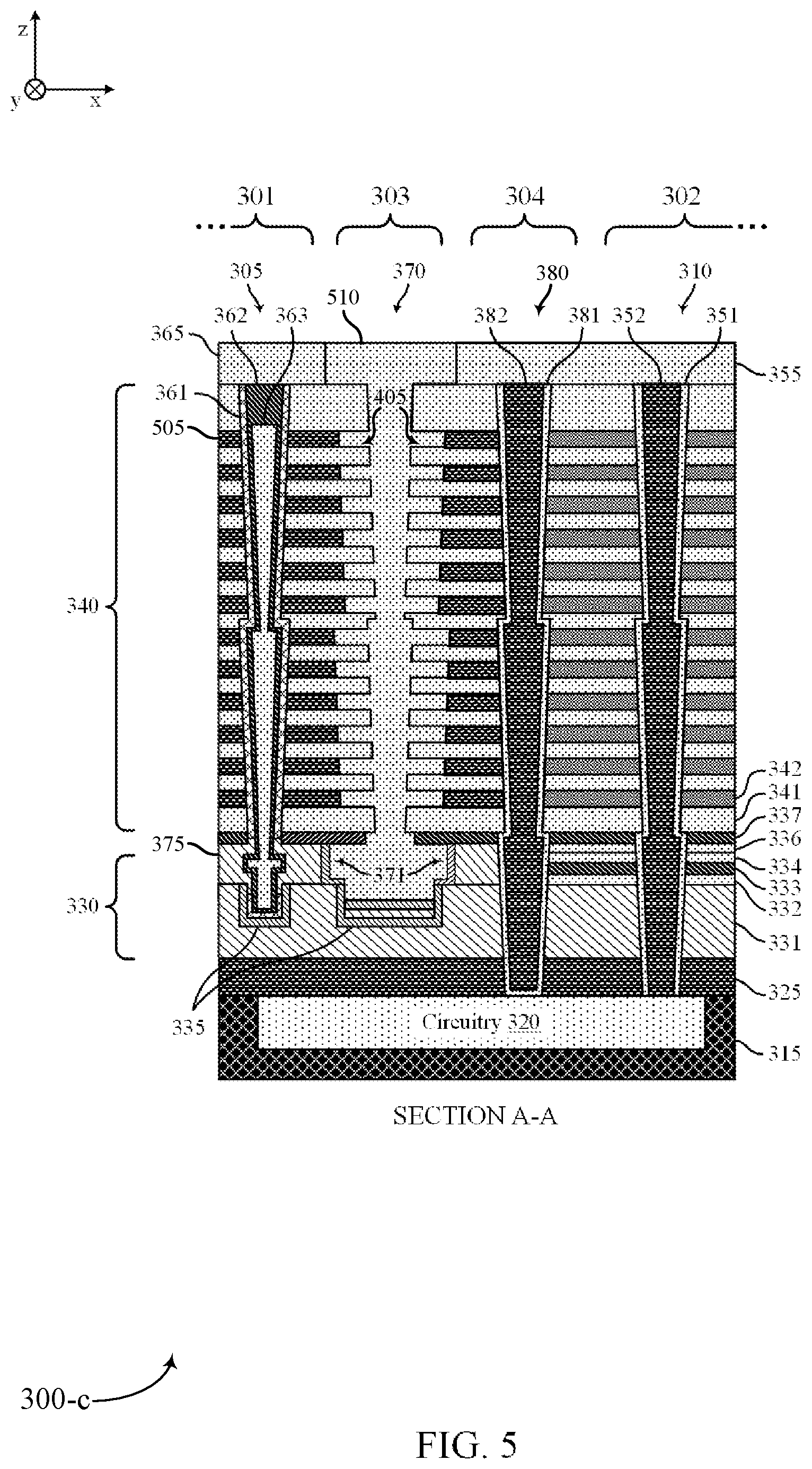 Patent US12616007 Figure 5 – Isolation regions within a memory die