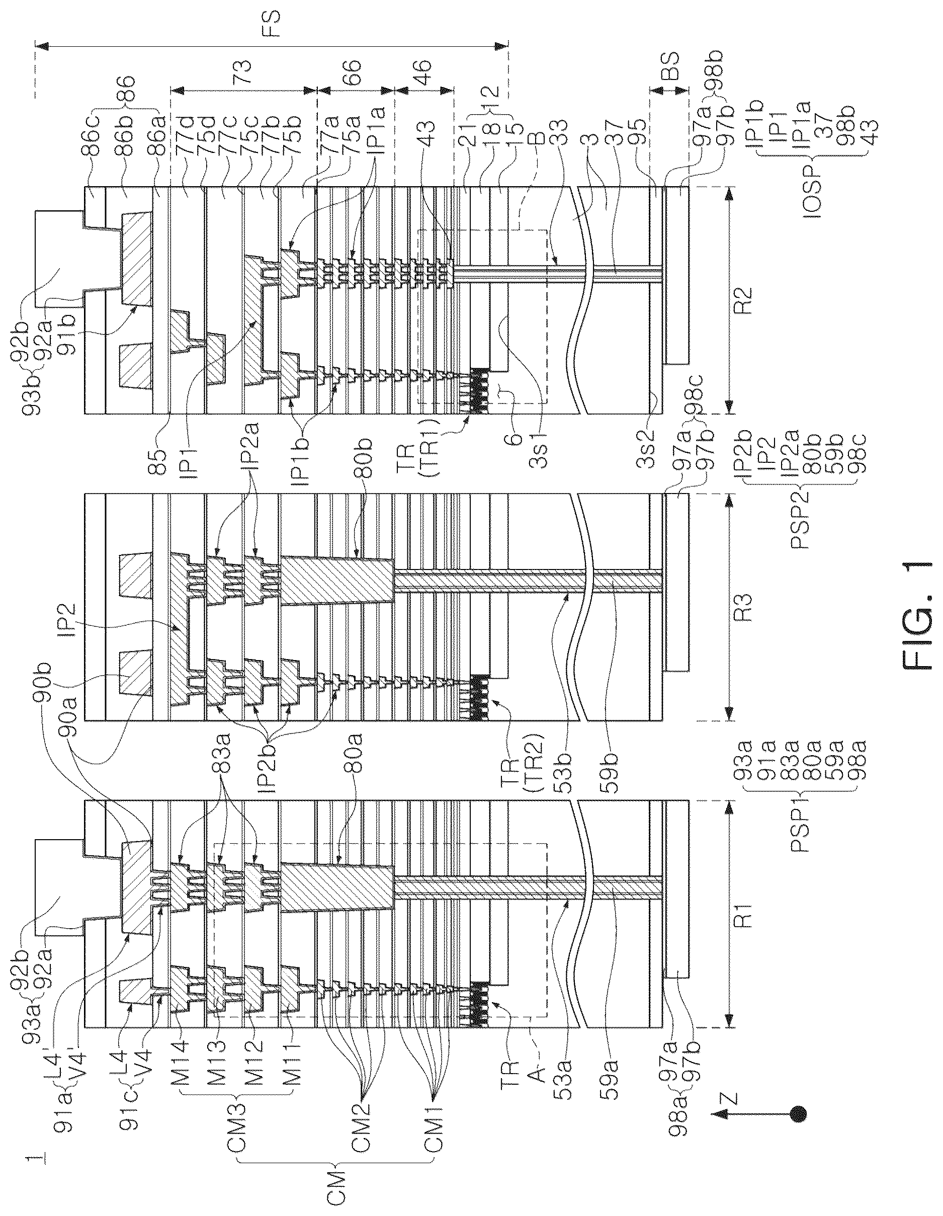 Patent US12616014 Figure 1 – Semiconductor device including a through electrode contacting a backside conductive pattern and a frontside conductive pattern and a semiconductor package including the same