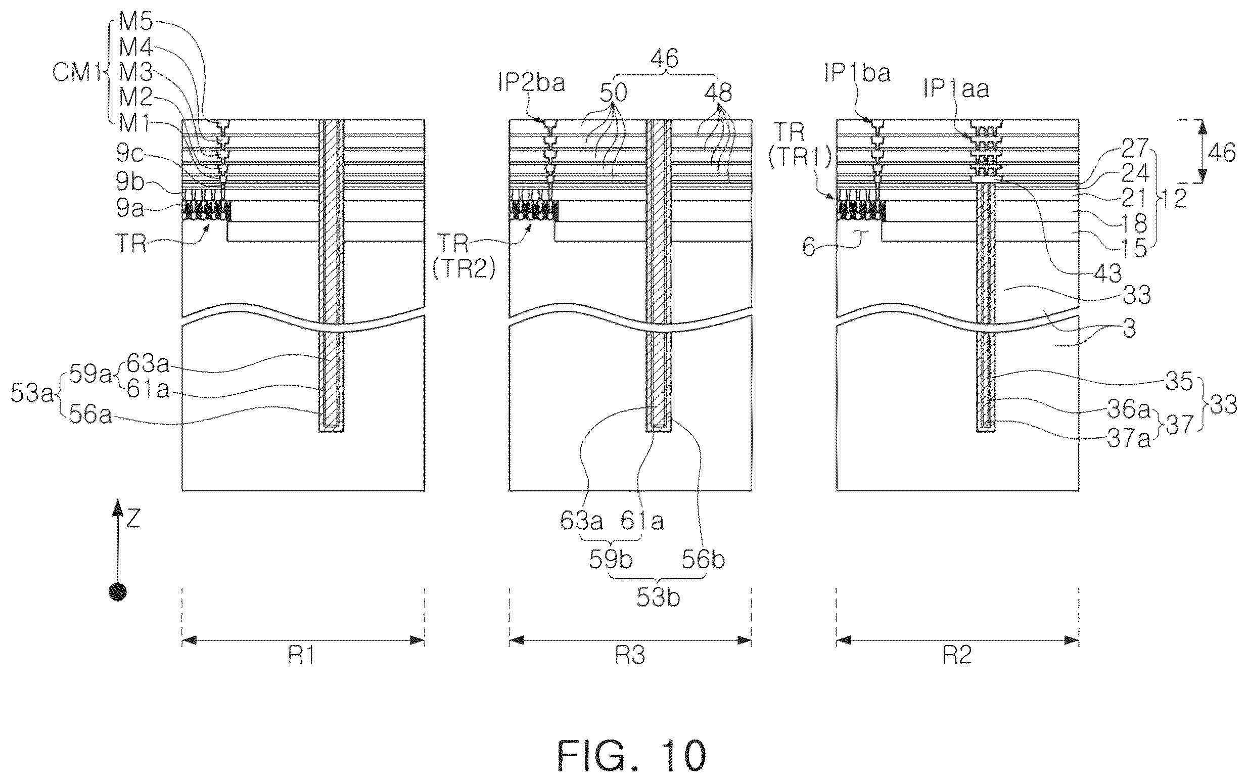 Patent US12616014 Figure 13 – Semiconductor device including a through electrode contacting a backside conductive pattern and a frontside conductive pattern and a semiconductor package including the same