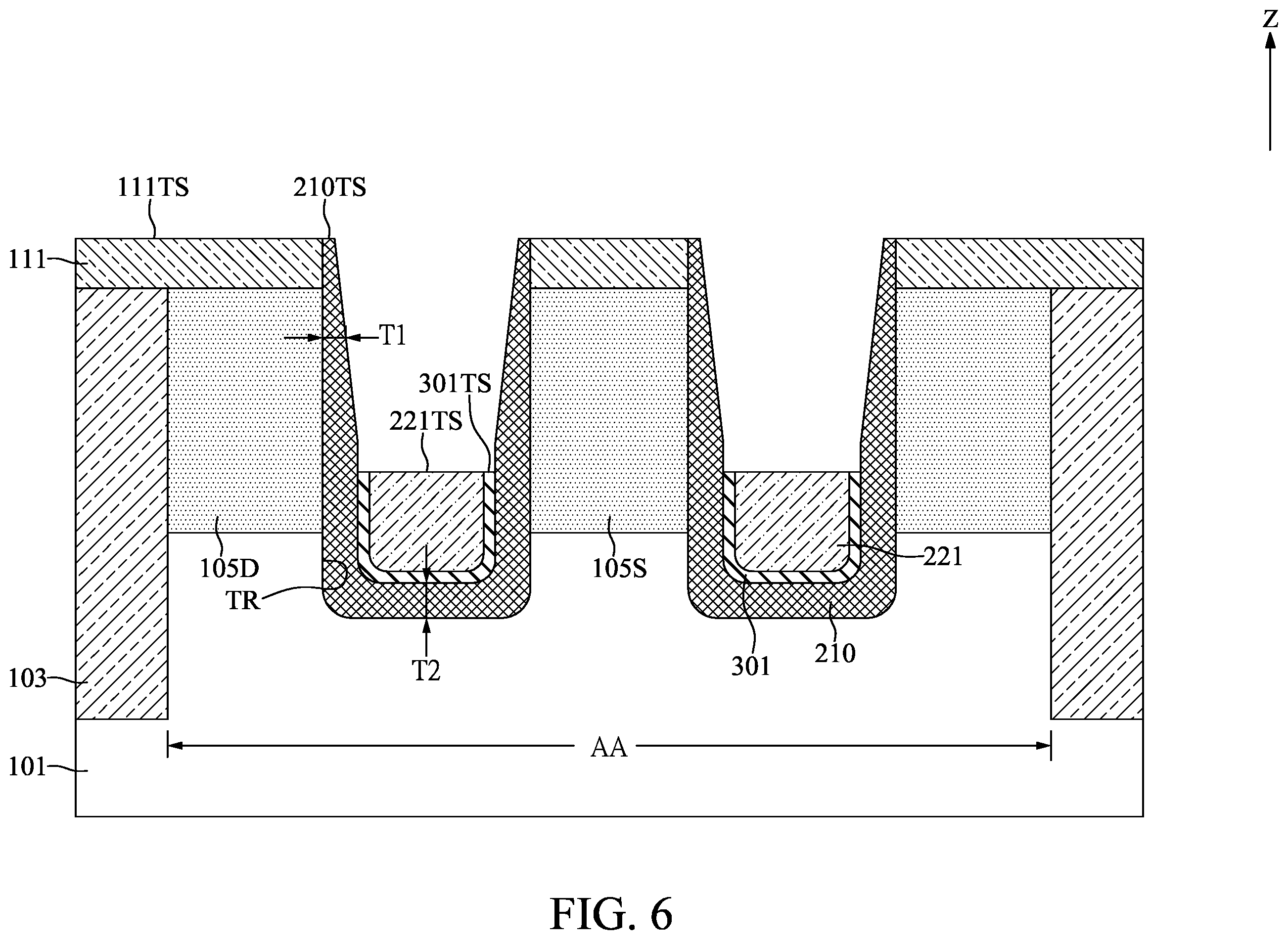 Patent US12616020 Figure 6 – Semiconductor device with thickening layer and method for fabricating the same