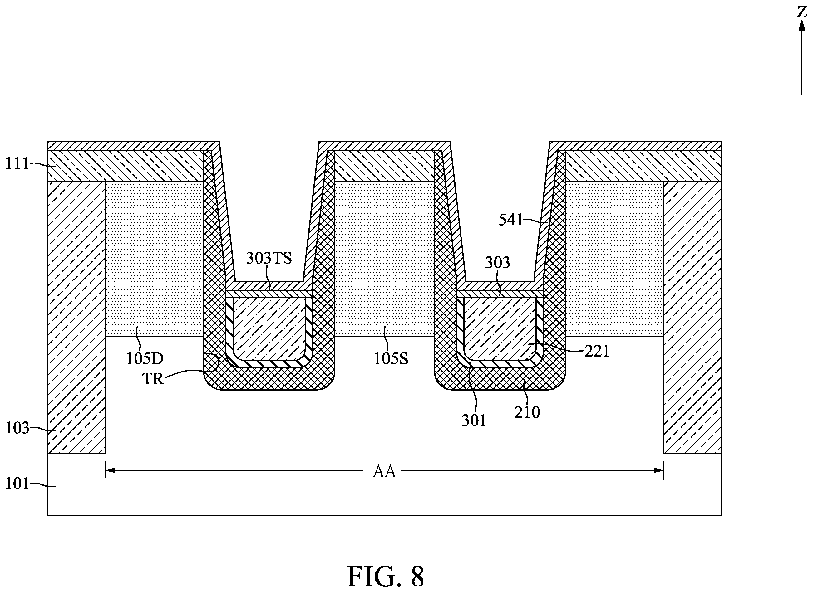 Patent US12616020 Figure 8 – Semiconductor device with thickening layer and method for fabricating the same