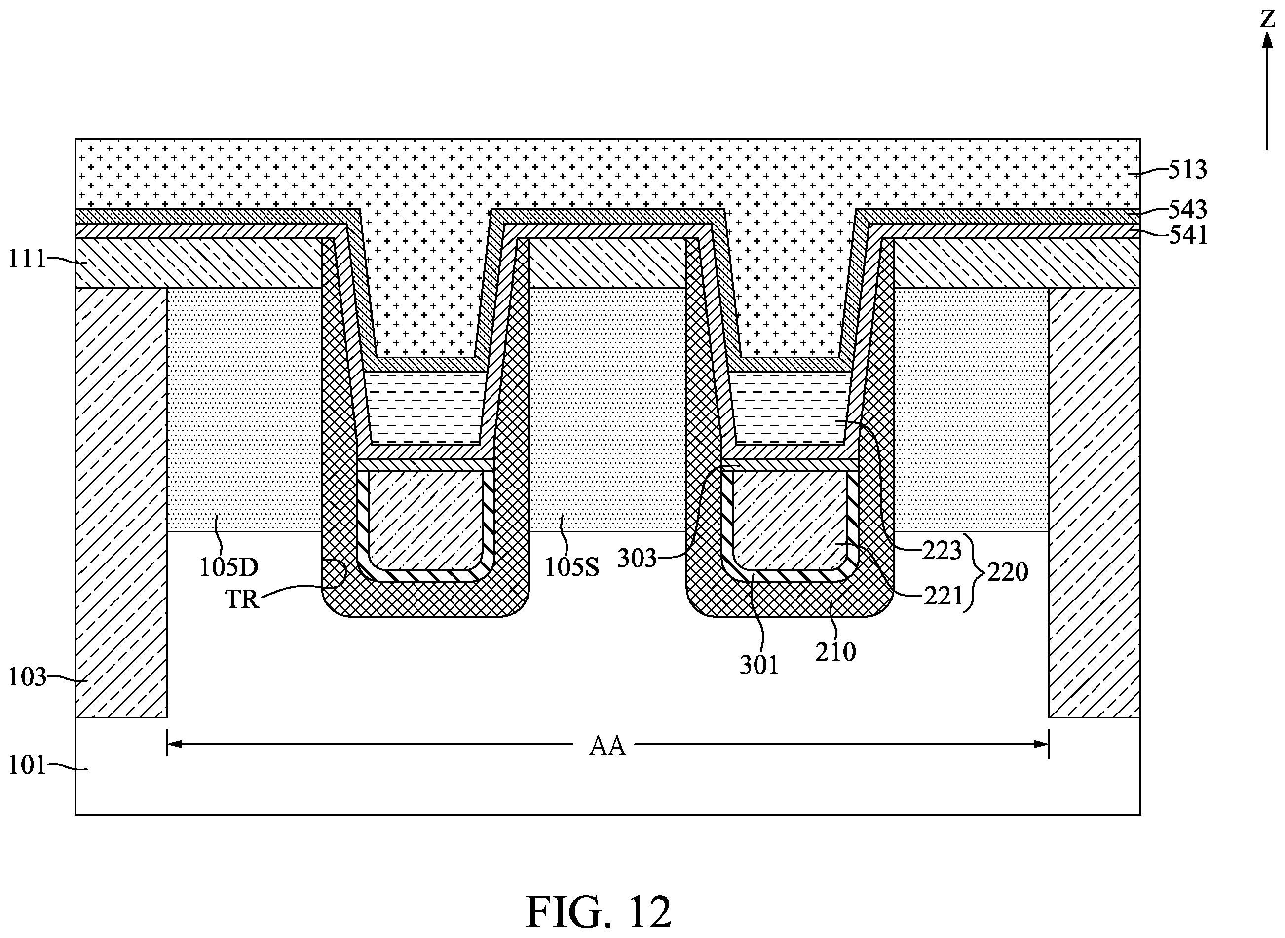 Patent US12616020 Figure 12 – Semiconductor device with thickening layer and method for fabricating the same