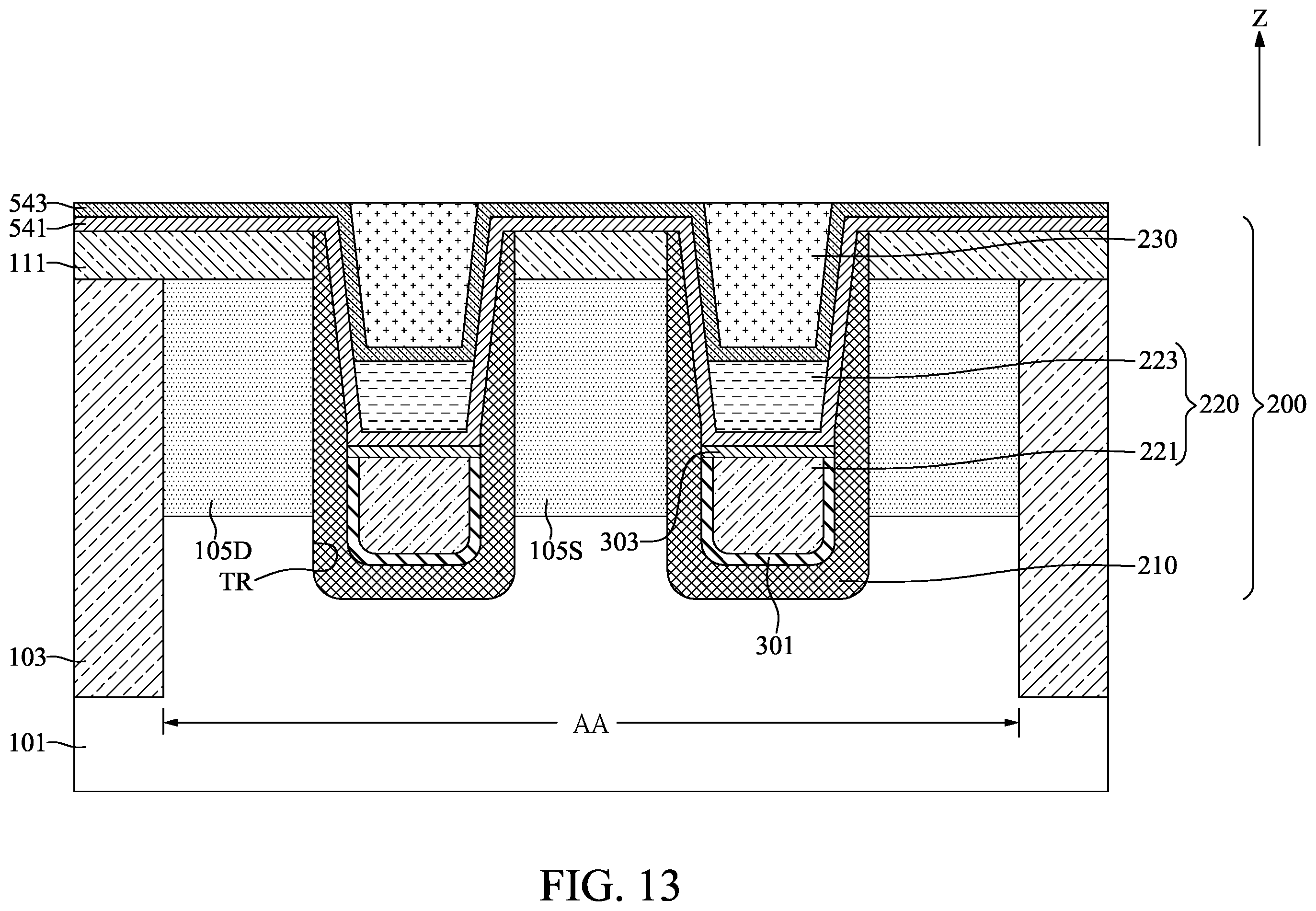 Patent US12616020 Figure 13 – Semiconductor device with thickening layer and method for fabricating the same