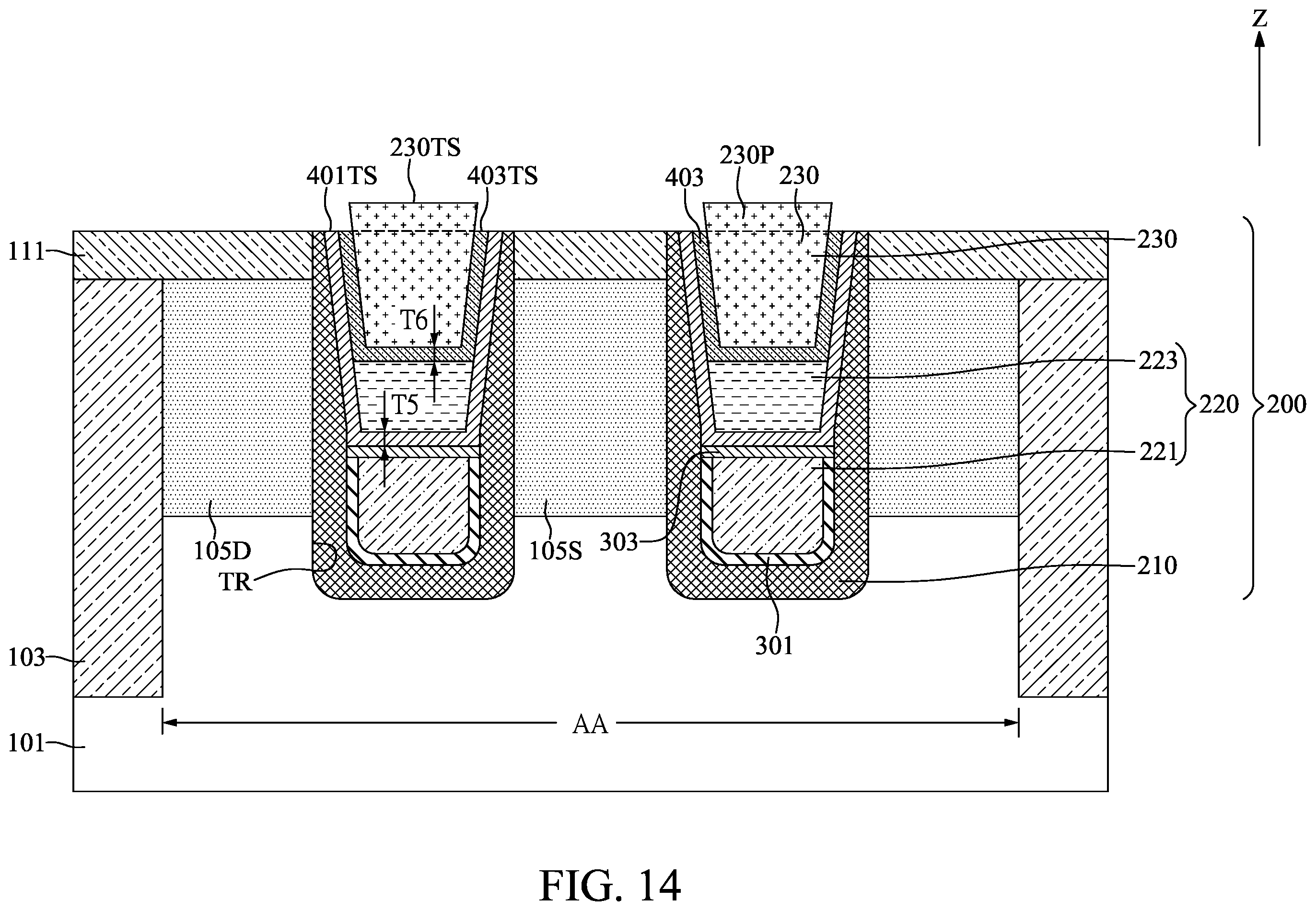 Patent US12616020 Figure 14 – Semiconductor device with thickening layer and method for fabricating the same