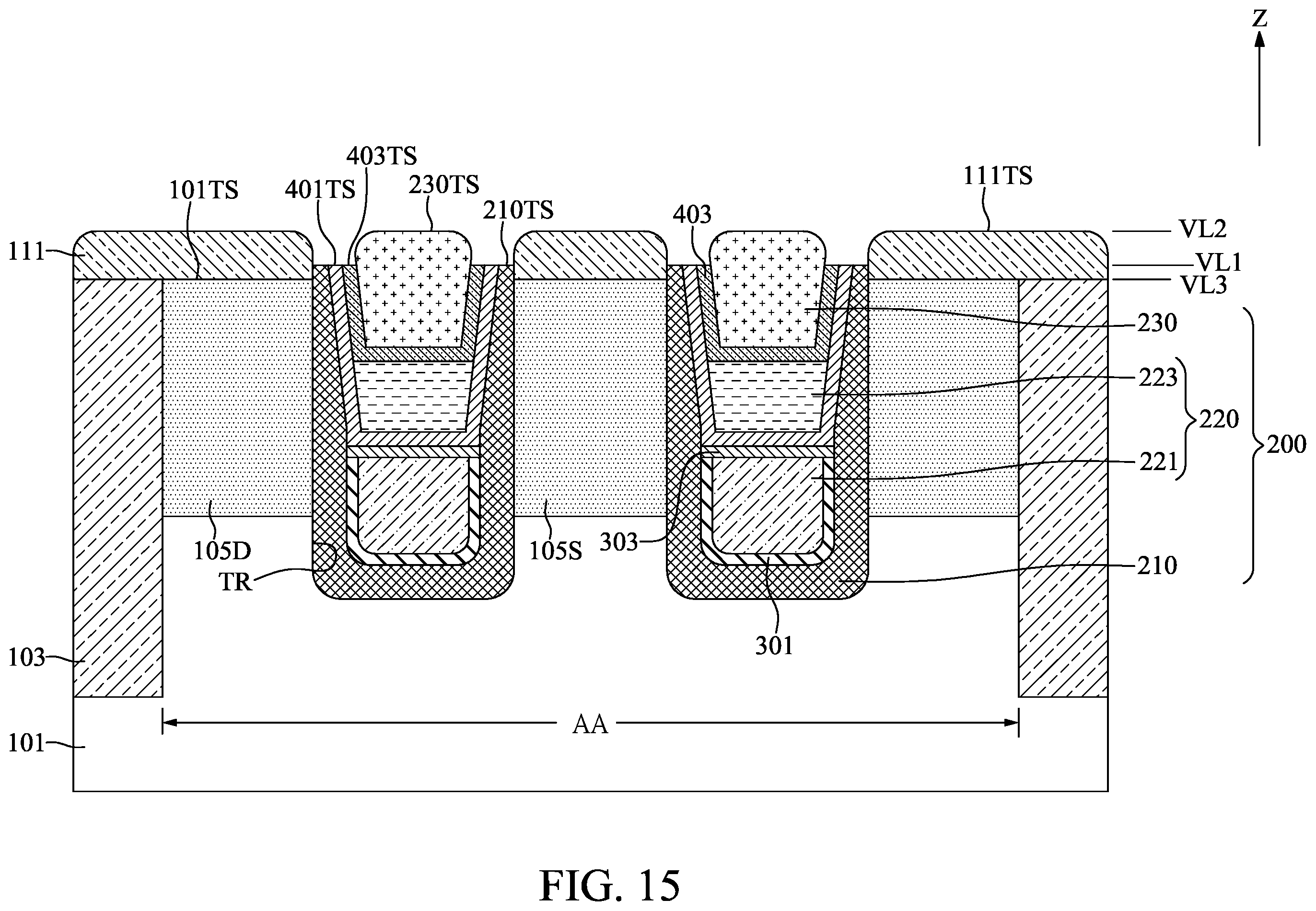 Patent US12616020 Figure 15 – Semiconductor device with thickening layer and method for fabricating the same