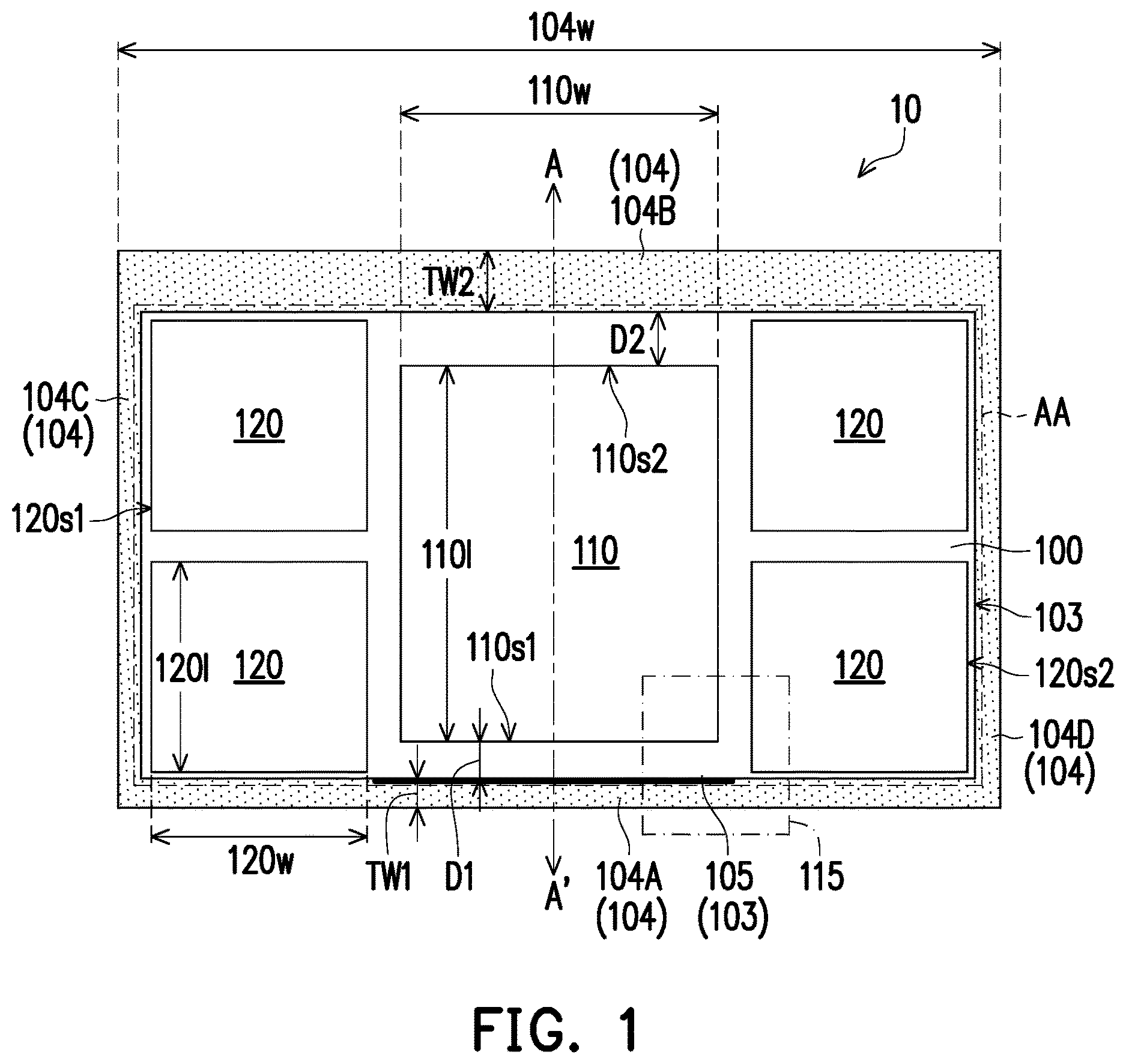 Patent US12616029 — Package structure with stiffener ring having slant sidewall — Figure 1