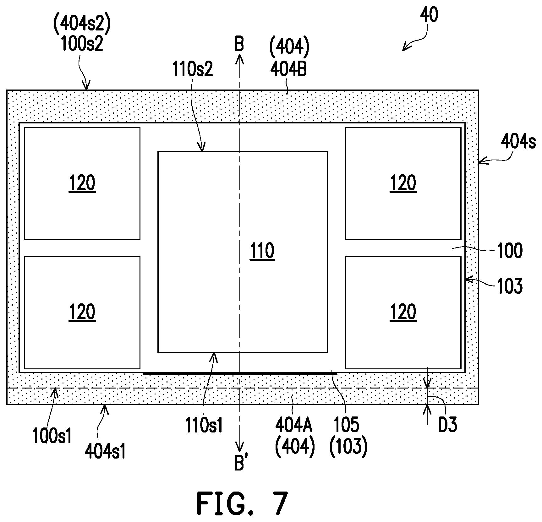 Patent US12616029 Figure 6 – Package structure with stiffener ring having slant sidewall
