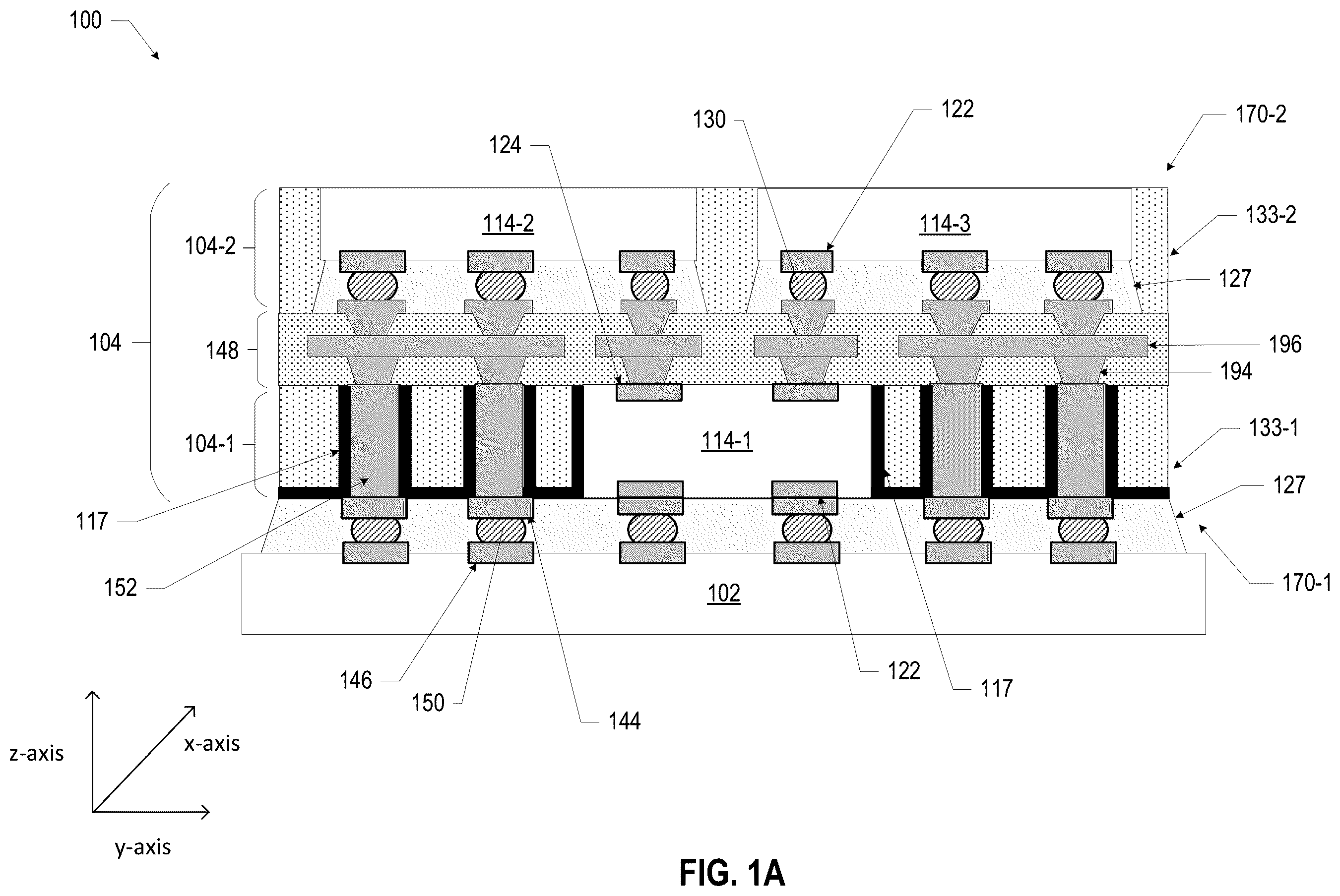 Patent US12616042 — Microelectronic assemblies with anchor layer around a bridge die — Figure 1