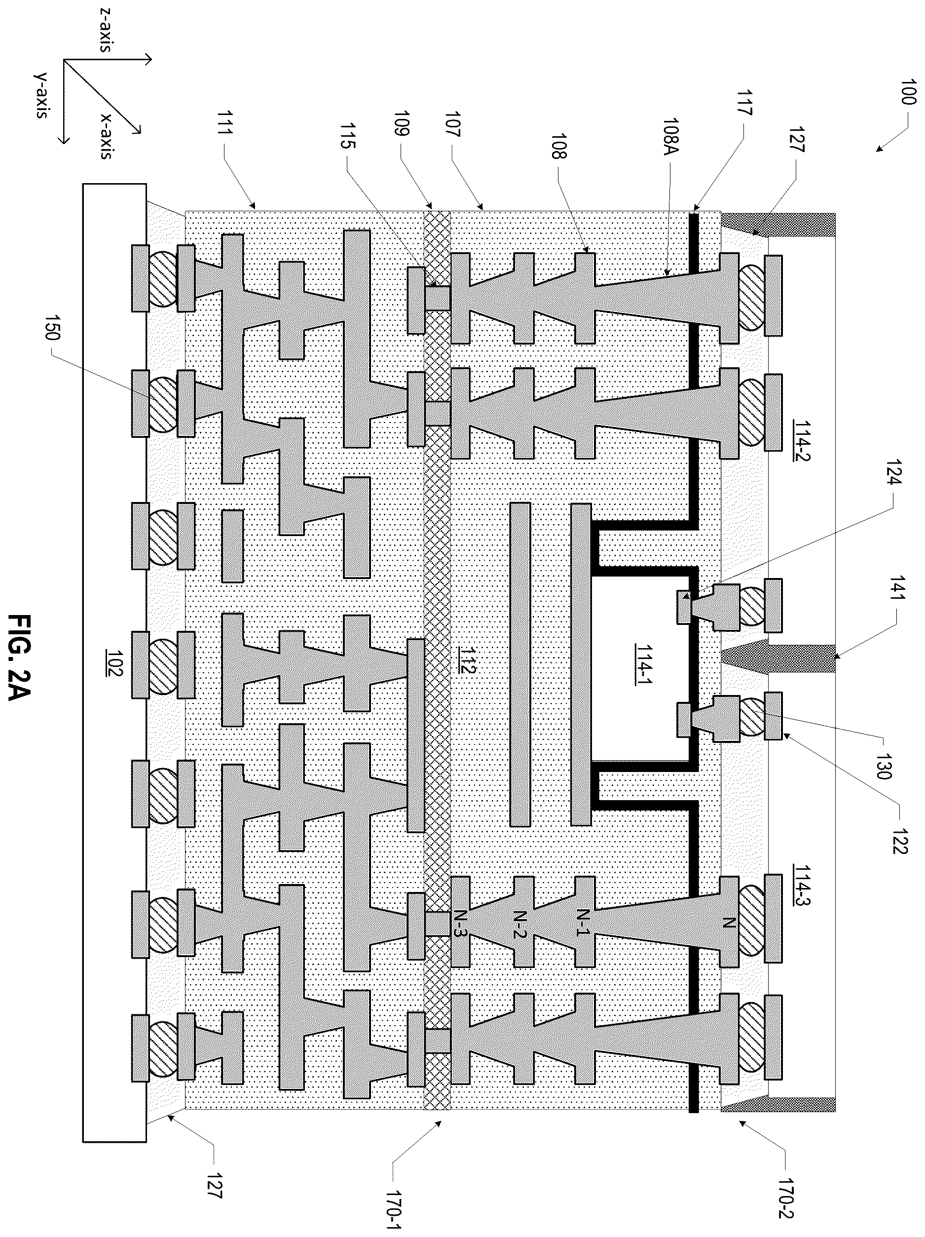 Patent US12616042 Figure 3 – Microelectronic assemblies with anchor layer around a bridge die