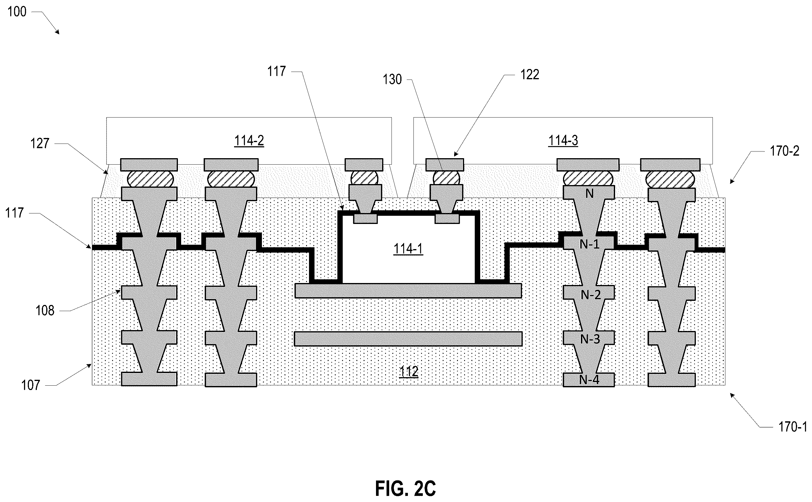 Patent US12616042 Figure 5 – Microelectronic assemblies with anchor layer around a bridge die