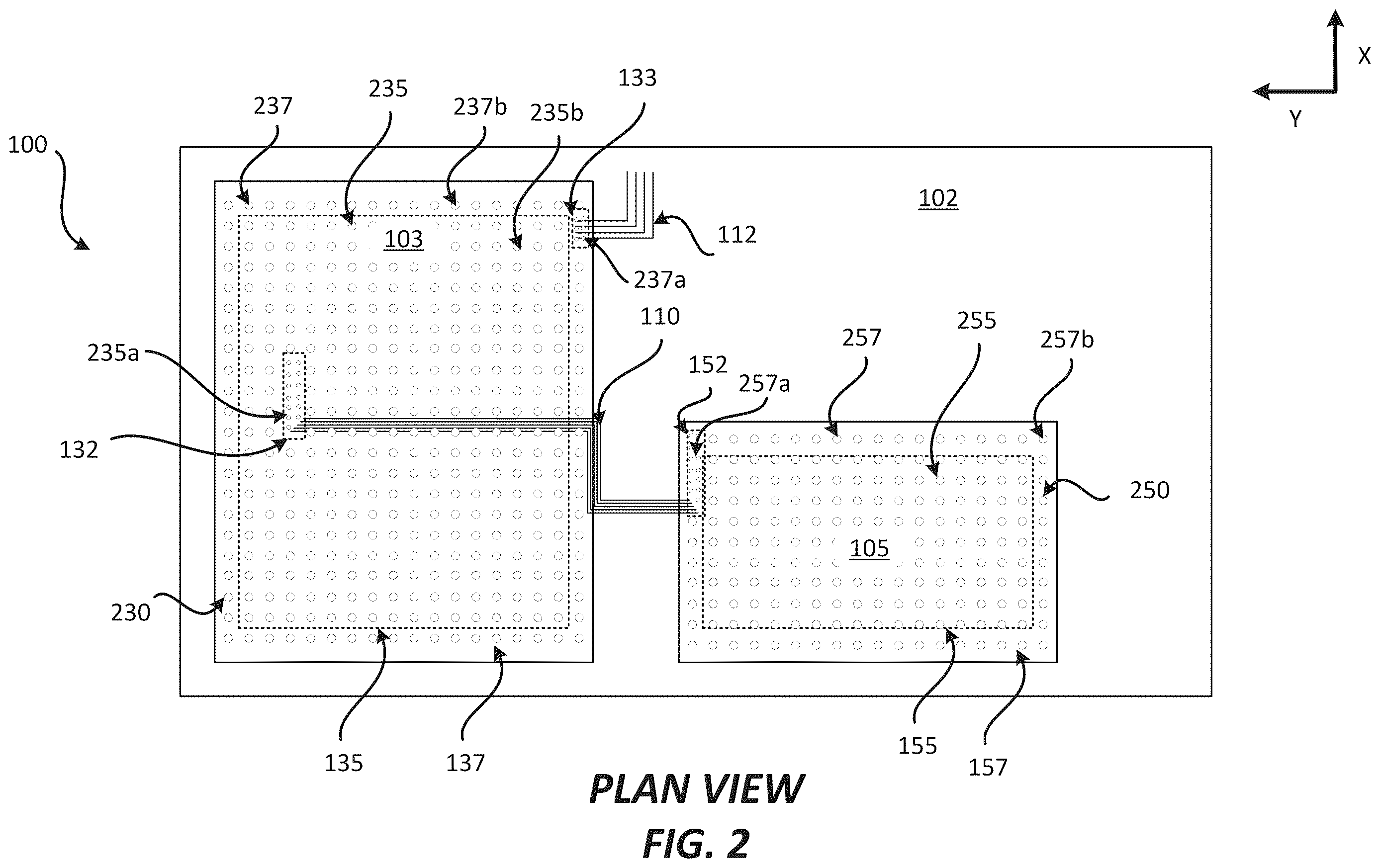 Patent US12616043 Figure 2 – Package comprising integrated devices with inner and outer solder interconnects
