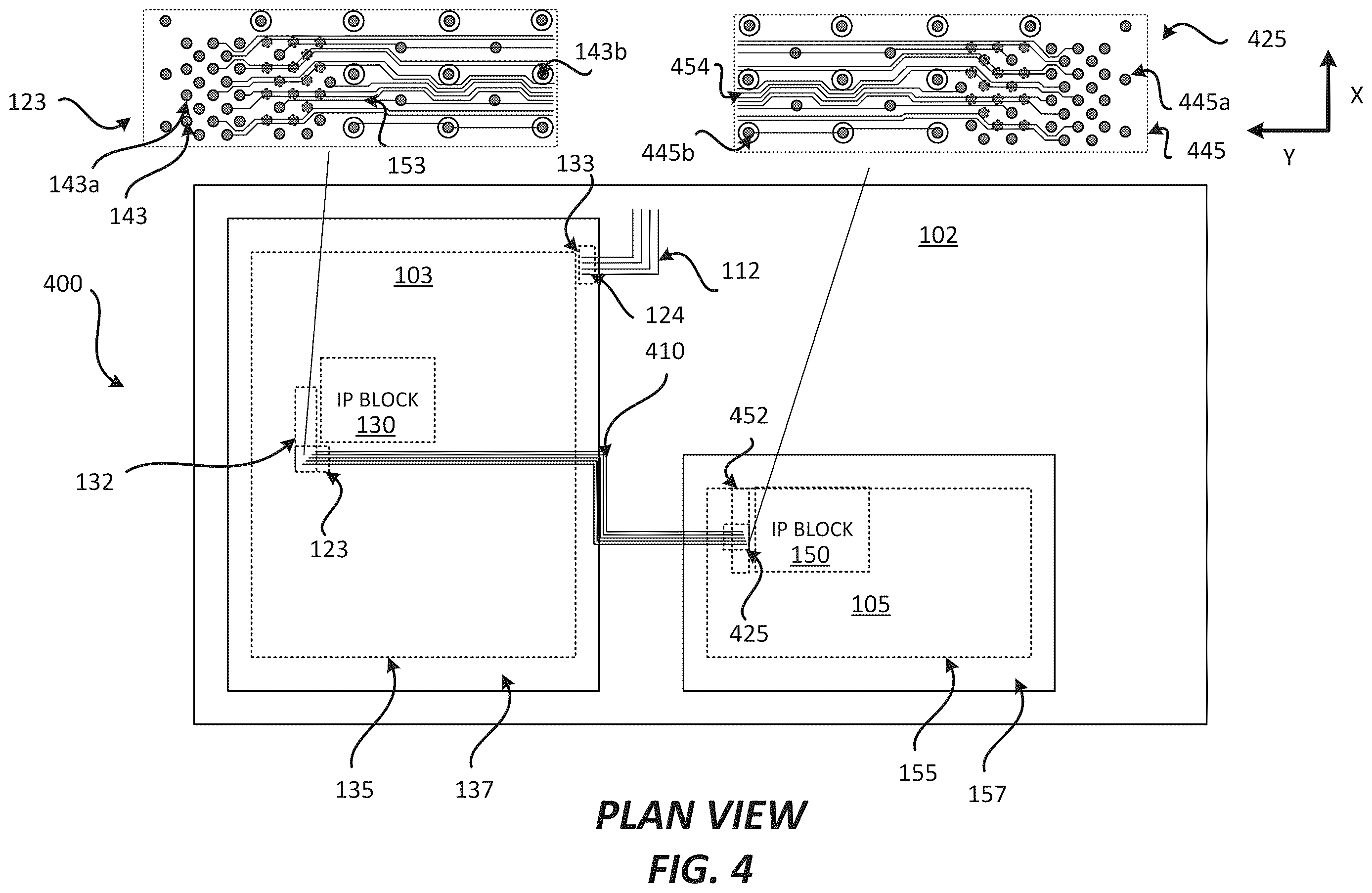 Patent US12616043 Figure 4 – Package comprising integrated devices with inner and outer solder interconnects