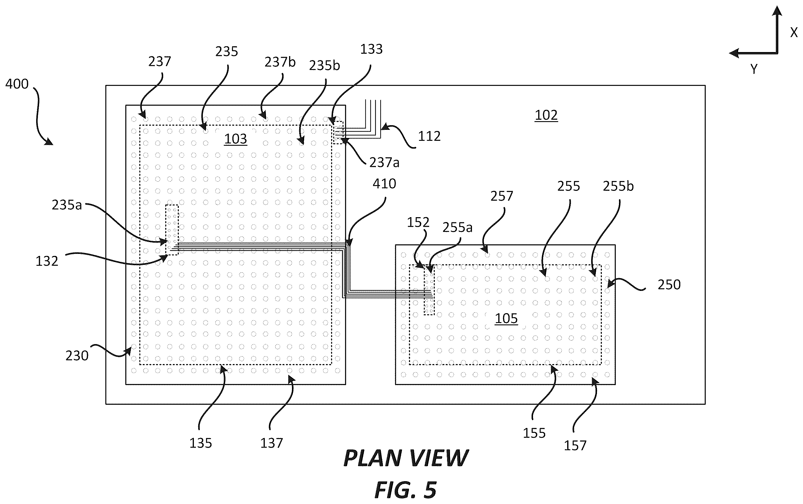 Patent US12616043 Figure 5 – Package comprising integrated devices with inner and outer solder interconnects