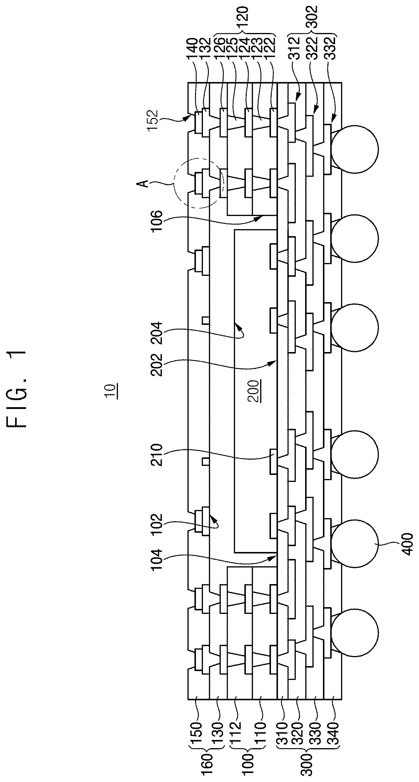 Patent US12616044 Figure 1 – Semiconductor packages and methods of manufacturing the same