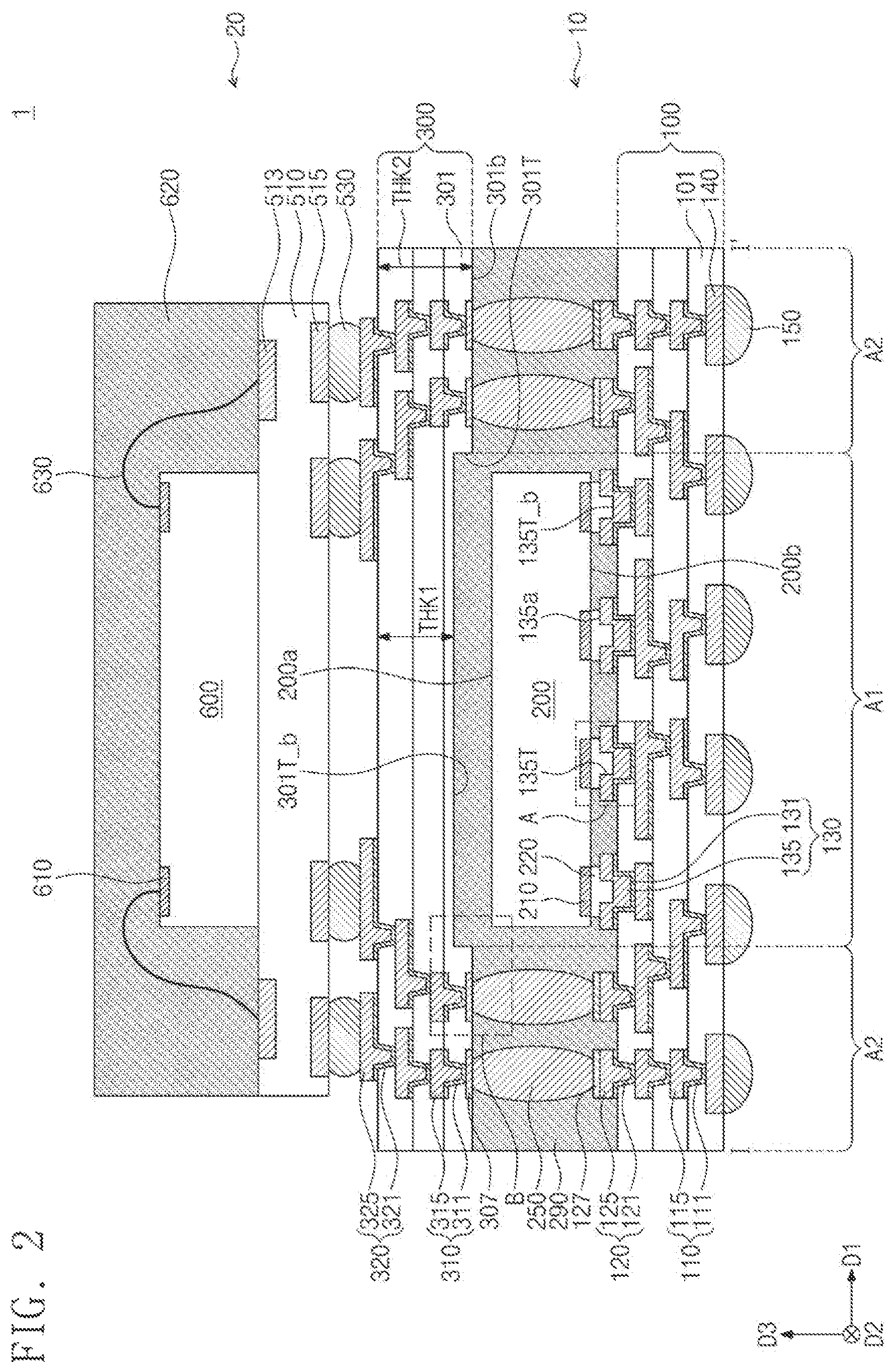Patent US12616065 Figure 2 – Semiconductor package with interposer including recess