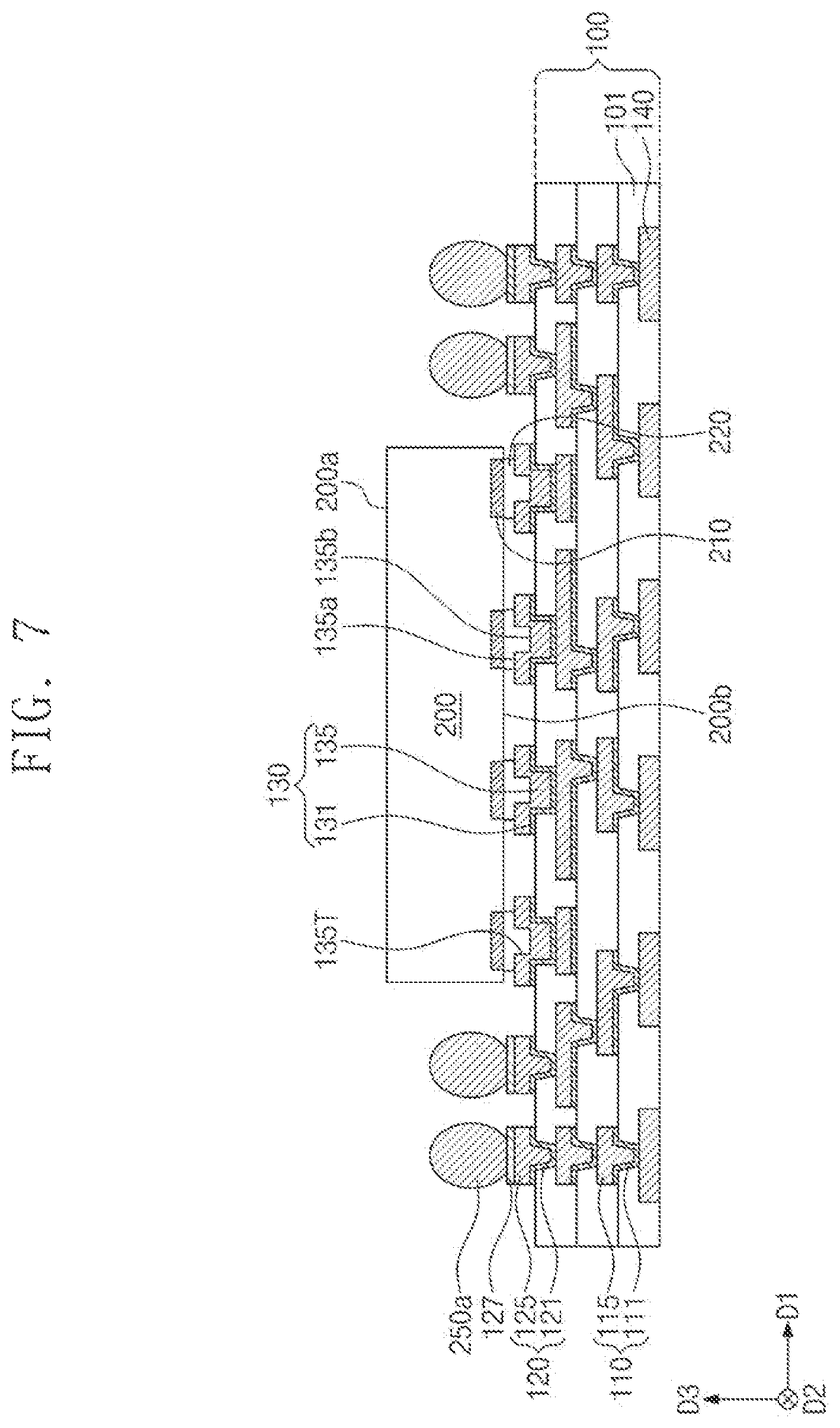 Patent US12616065 Figure 8 – Semiconductor package with interposer including recess