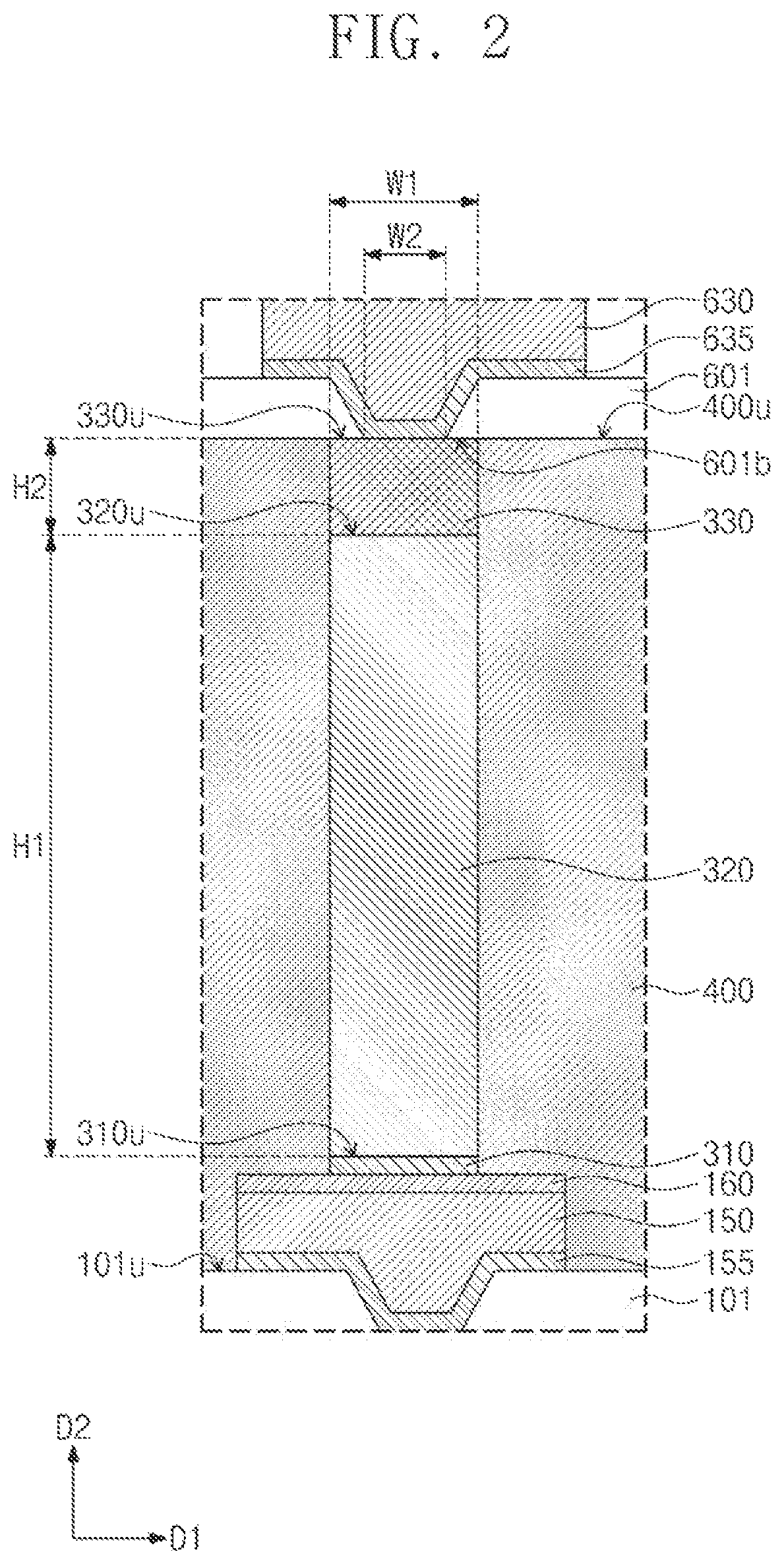 Patent US12616075 Figure 2 – Semiconductor package including a semiconductor chip on a redistribution substrate and conductive structure spaced apart from the semiconductor chip
