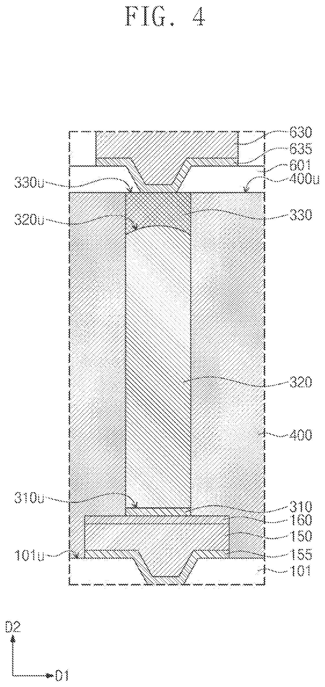 Patent US12616075 Figure 4 – Semiconductor package including a semiconductor chip on a redistribution substrate and conductive structure spaced apart from the semiconductor chip