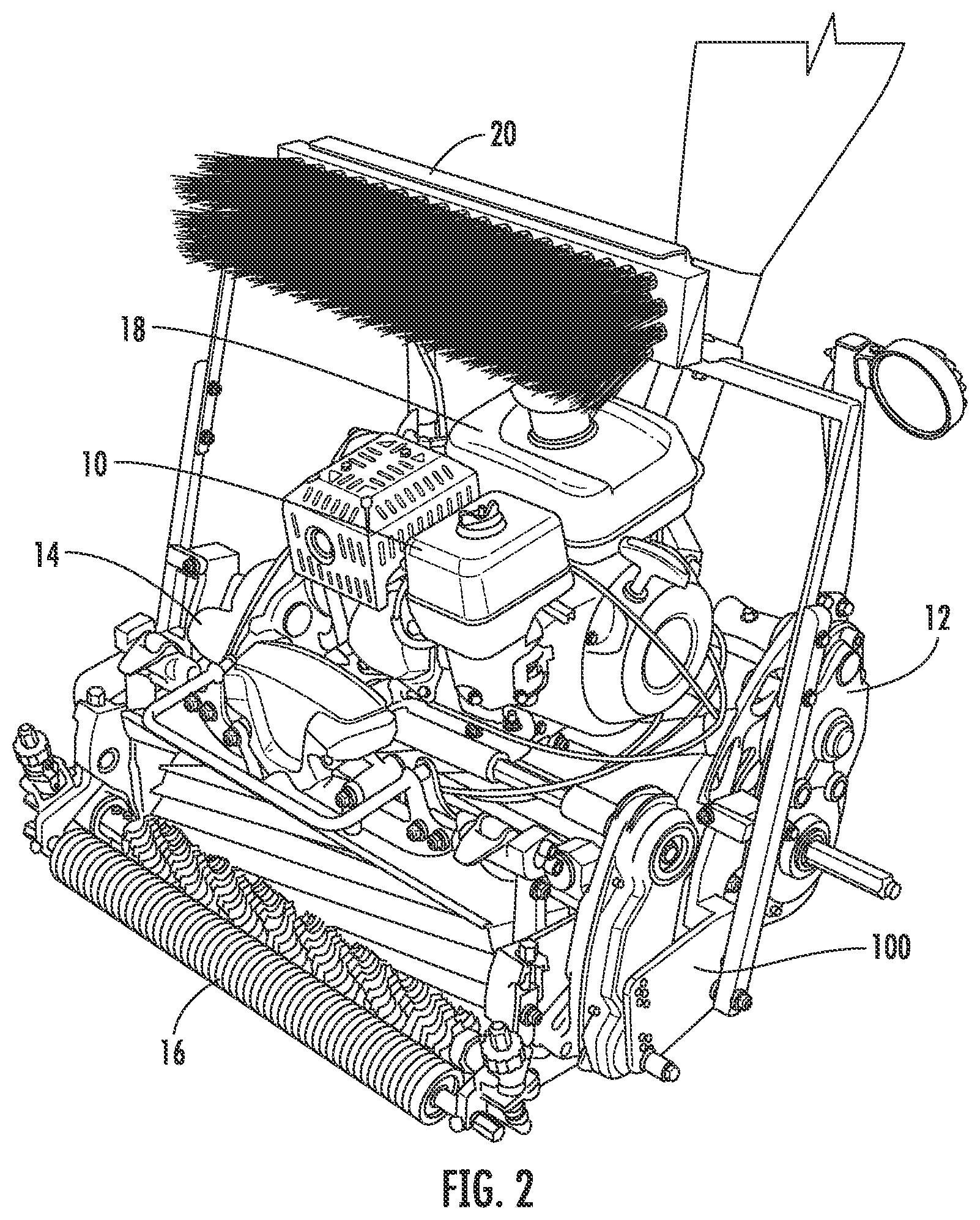 Patent US12616085 Figure 2 – Brush attachment system for a turfgrass mower