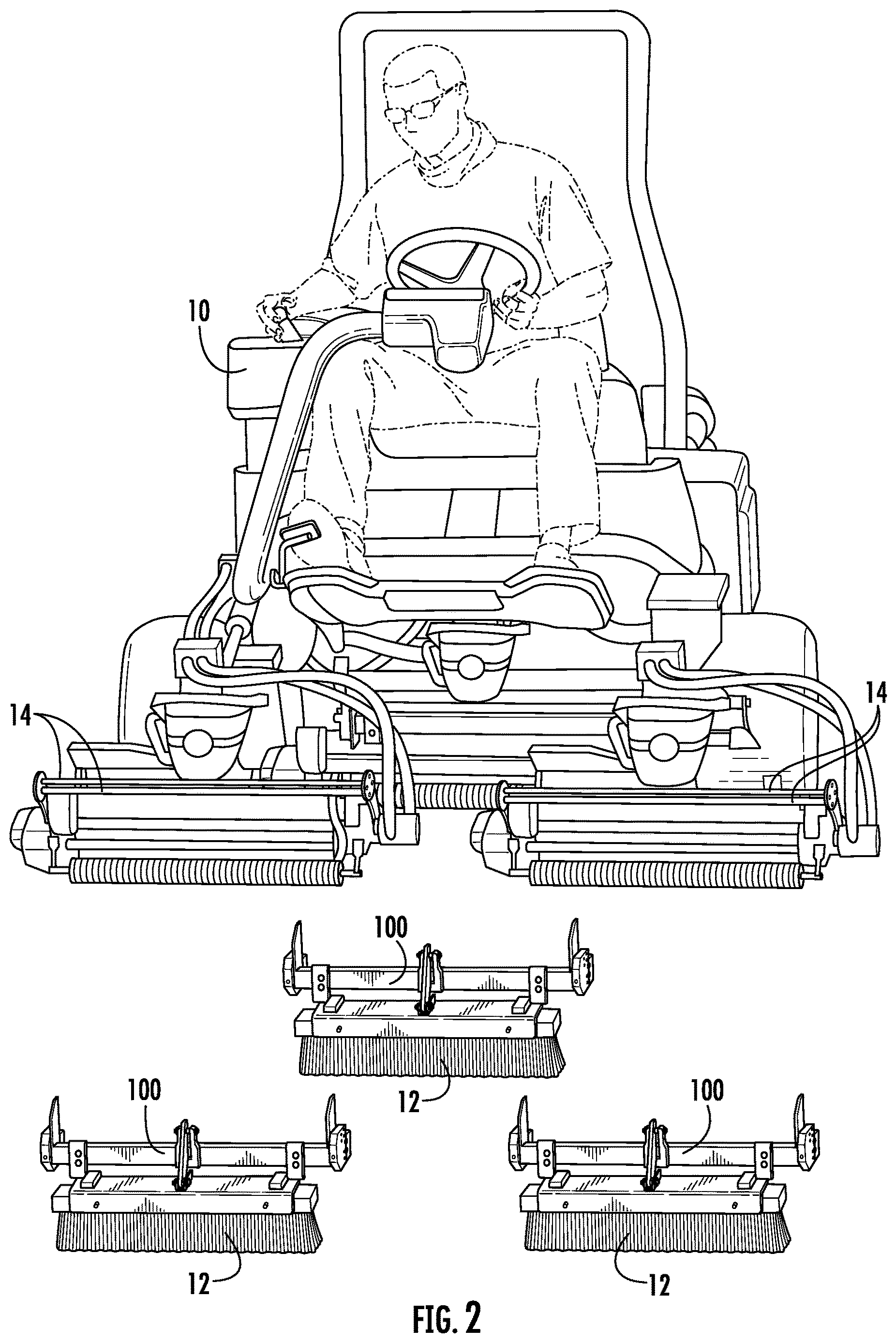 Patent US12616086 Figure 2 – Brush attachment system for a turfgrass mower