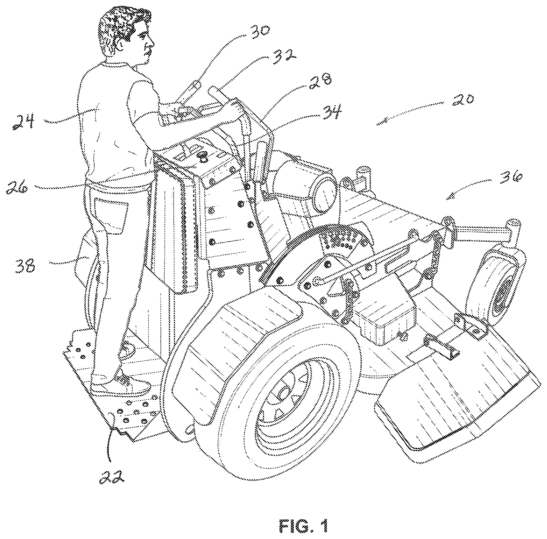 Patent US12616091 Figure 1 – Method and apparatus for height adjustable handles for mower