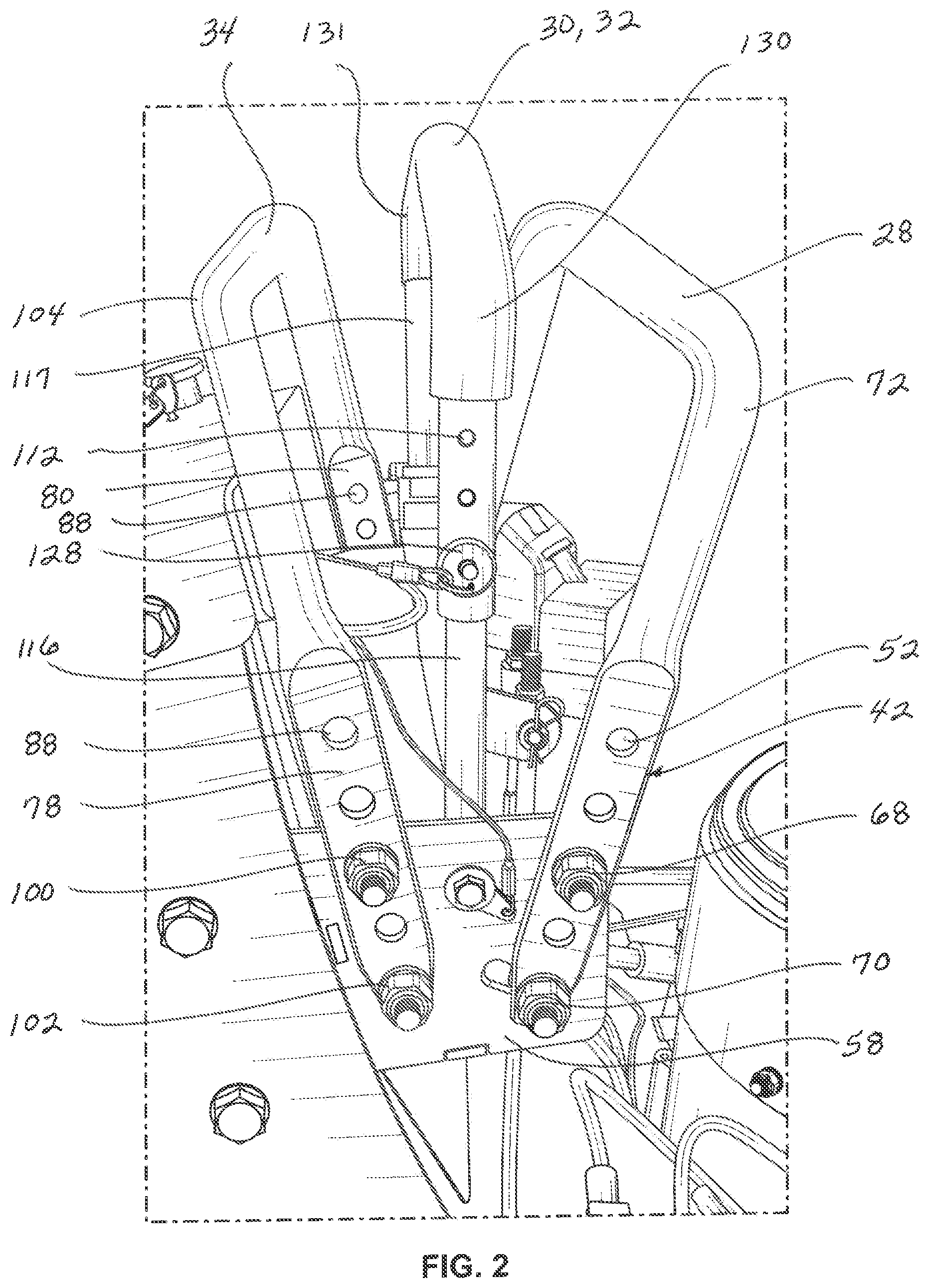Patent US12616091 Figure 2 – Method and apparatus for height adjustable handles for mower