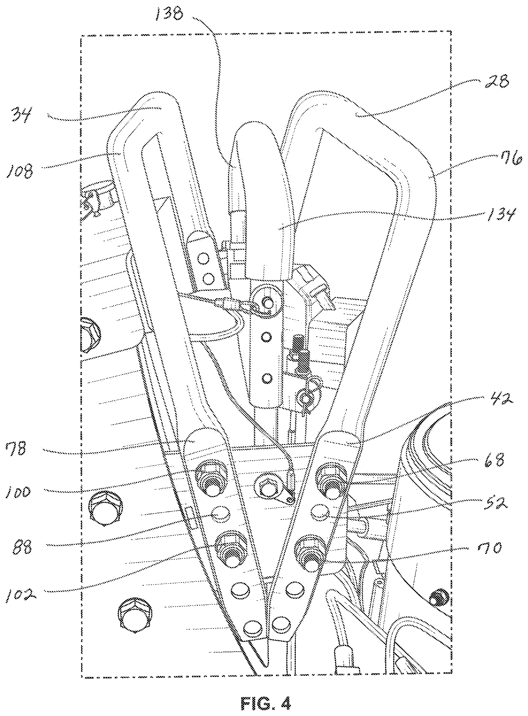 Patent US12616091 Figure 4 – Method and apparatus for height adjustable handles for mower