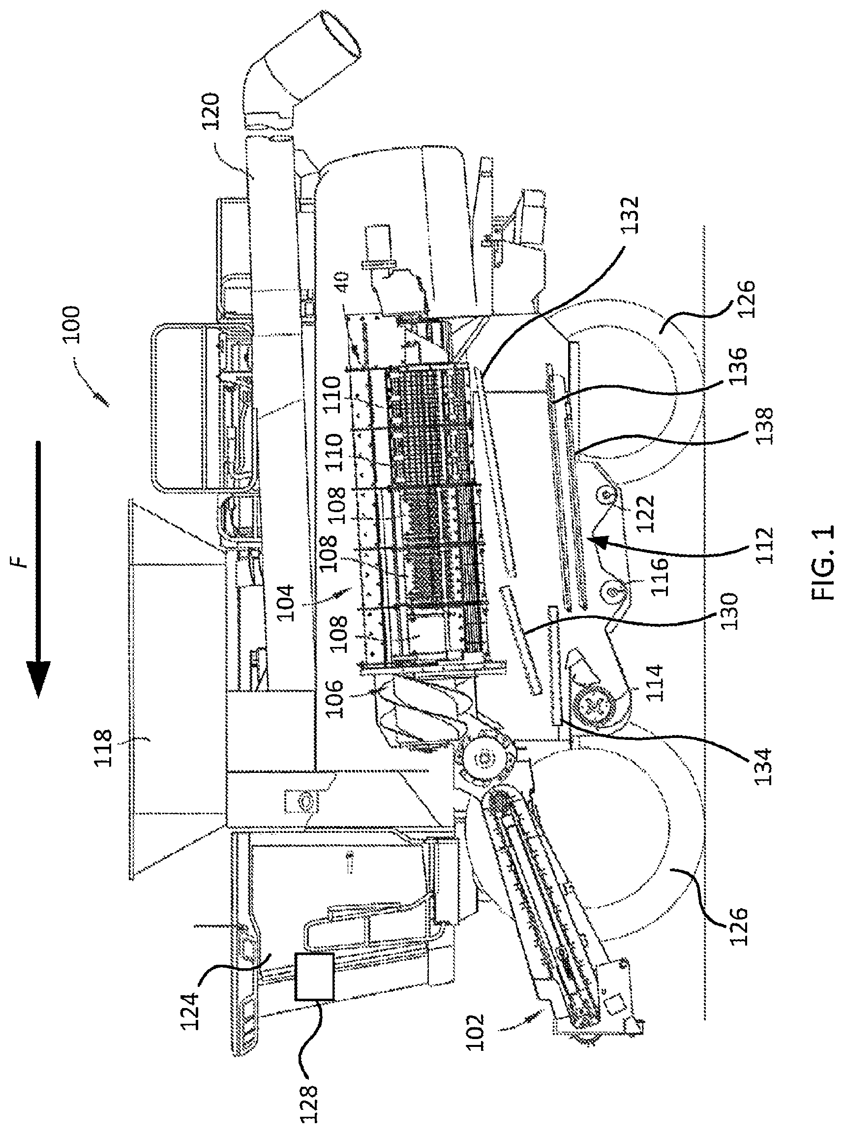 Patent US12616093 Figure 1 – Cleaning systems for combine harvesters having airbags or other movable side members, and related methods
