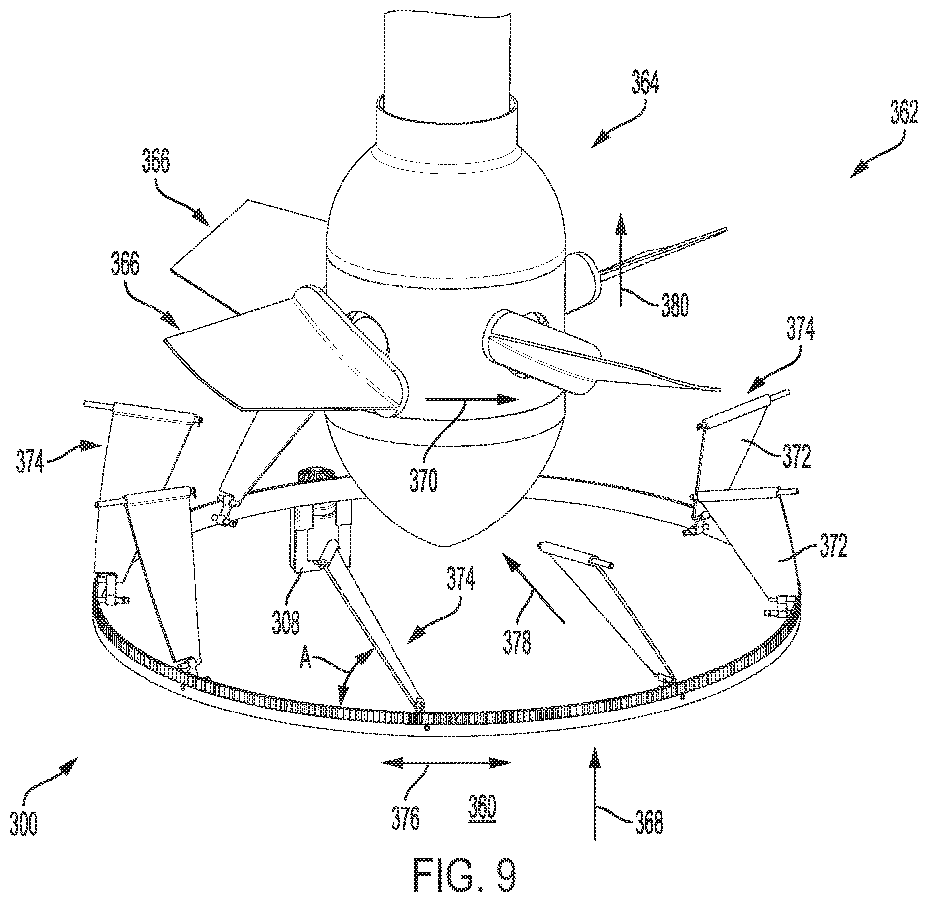 Patent US12616095 Figure 9 – Primary extractor of a sugarcane harvester including variable angle guide vanes