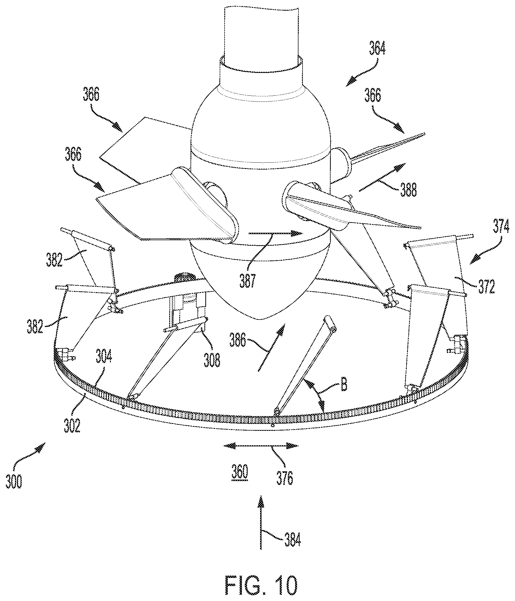 Patent US12616095 Figure 10 – Primary extractor of a sugarcane harvester including variable angle guide vanes