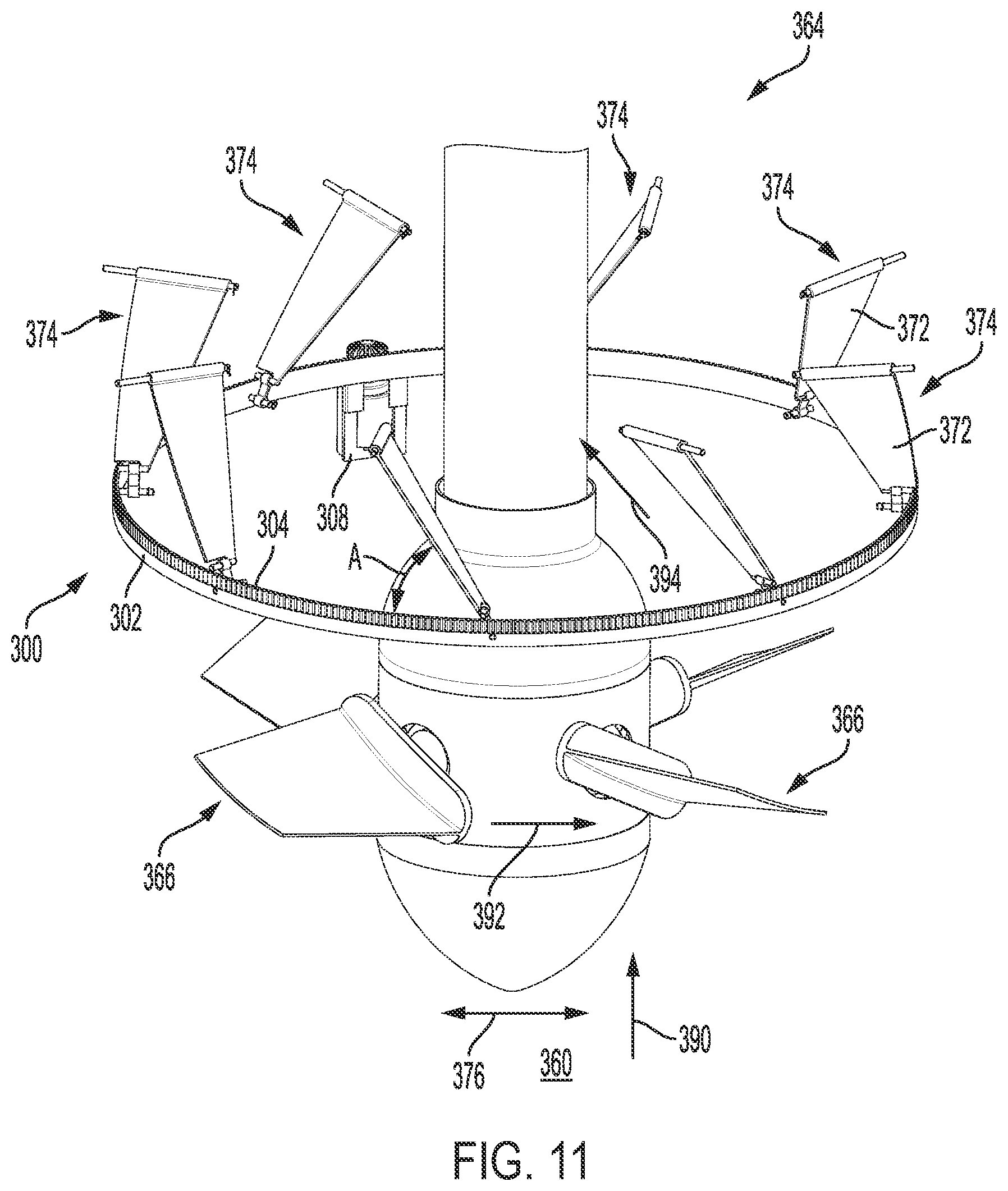 Patent US12616095 Figure 11 – Primary extractor of a sugarcane harvester including variable angle guide vanes