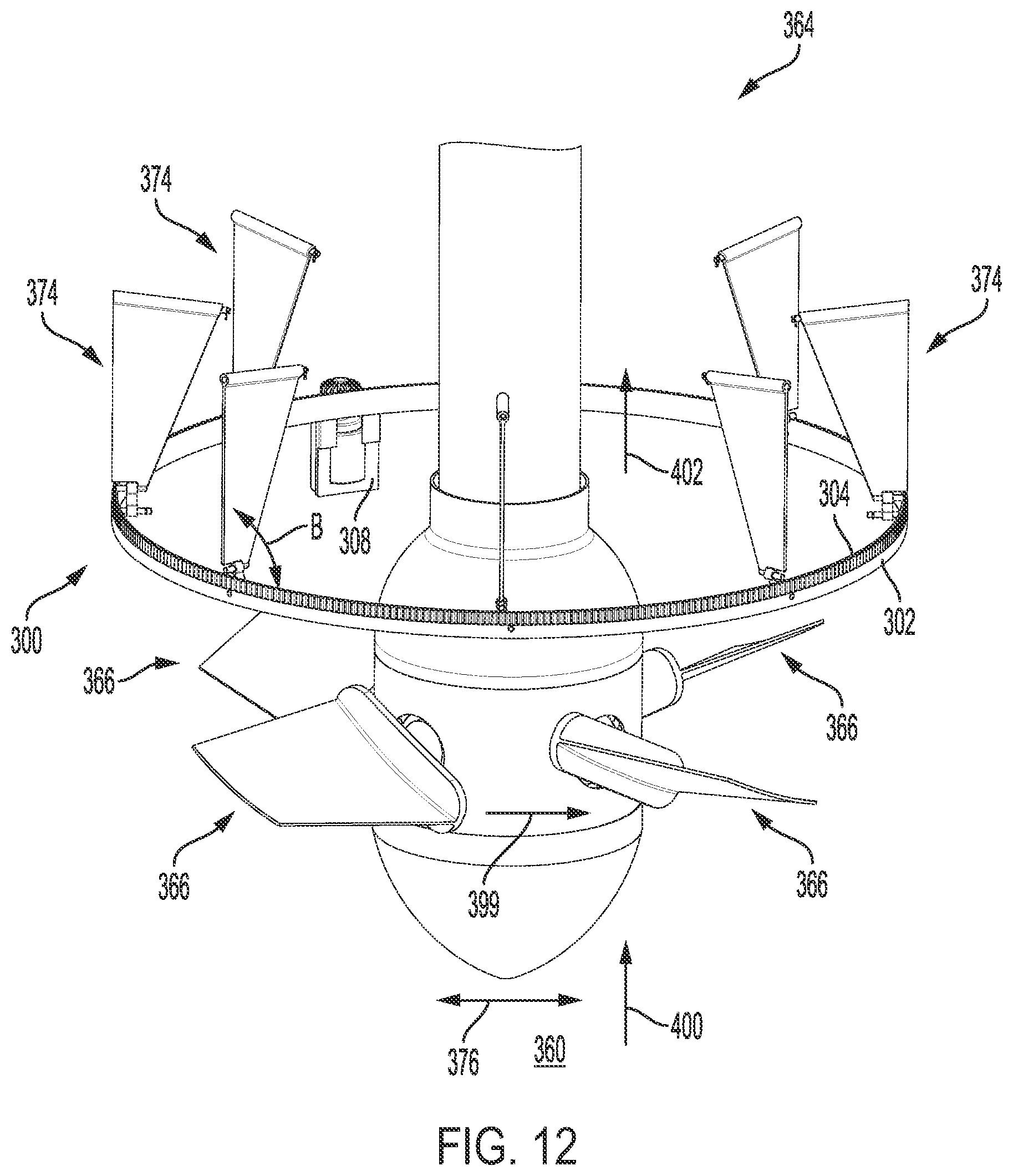 Patent US12616095 Figure 12 – Primary extractor of a sugarcane harvester including variable angle guide vanes