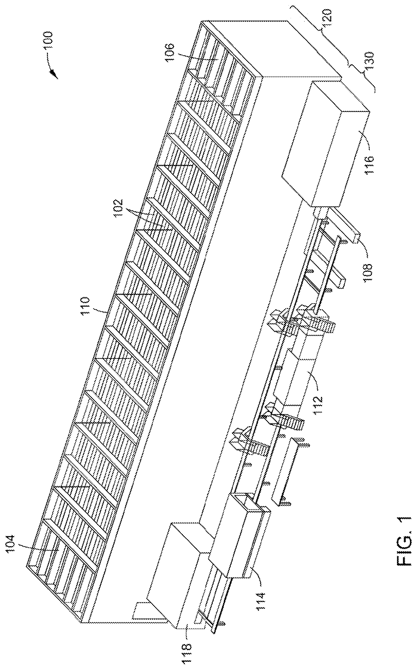 Patent US12616097 Figure 1 – Robotic harvesting system for vertical plant cultivation