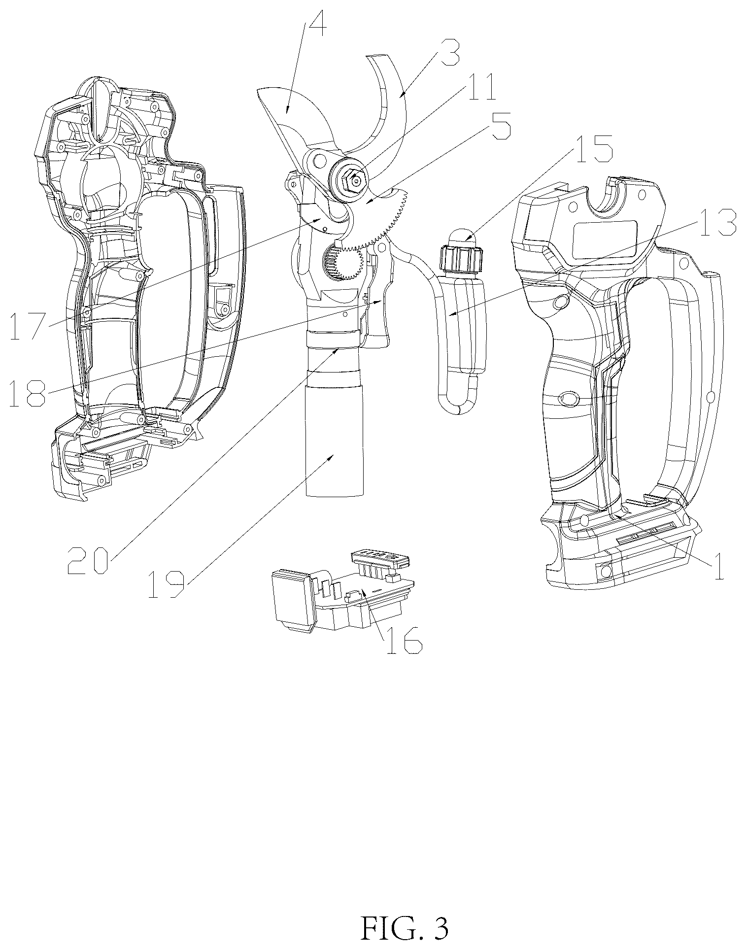 Patent US12616102 Figure 3 – Electric pruning shear