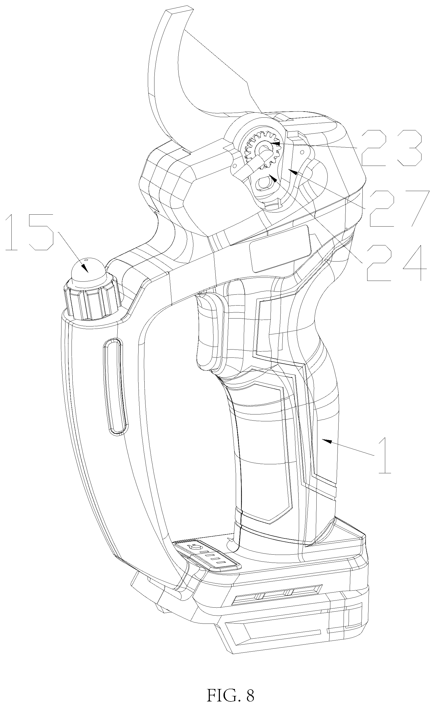 Patent US12616102 Figure 8 – Electric pruning shear