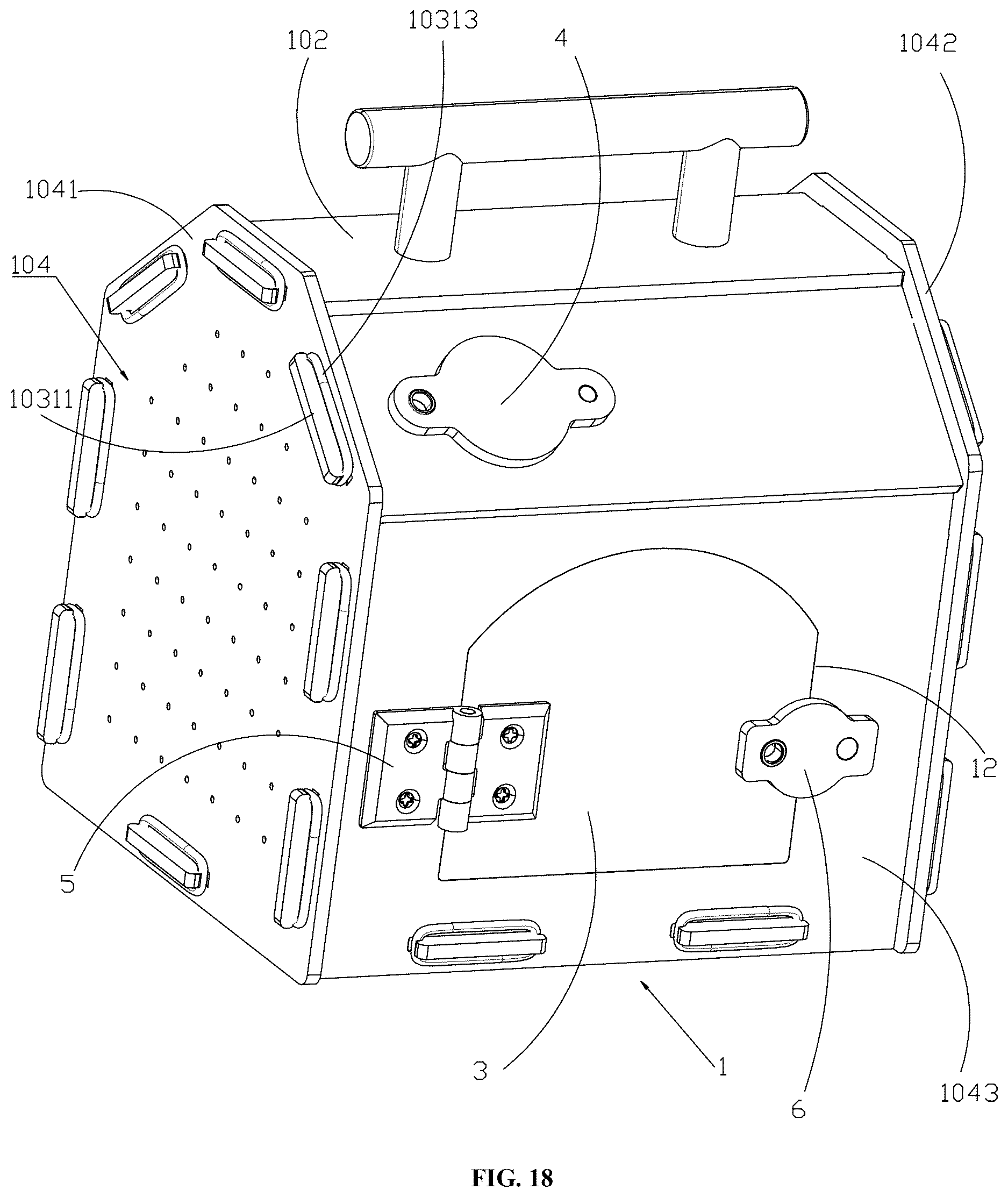 Patent US12616165 Figure 18 – Pet housing crate