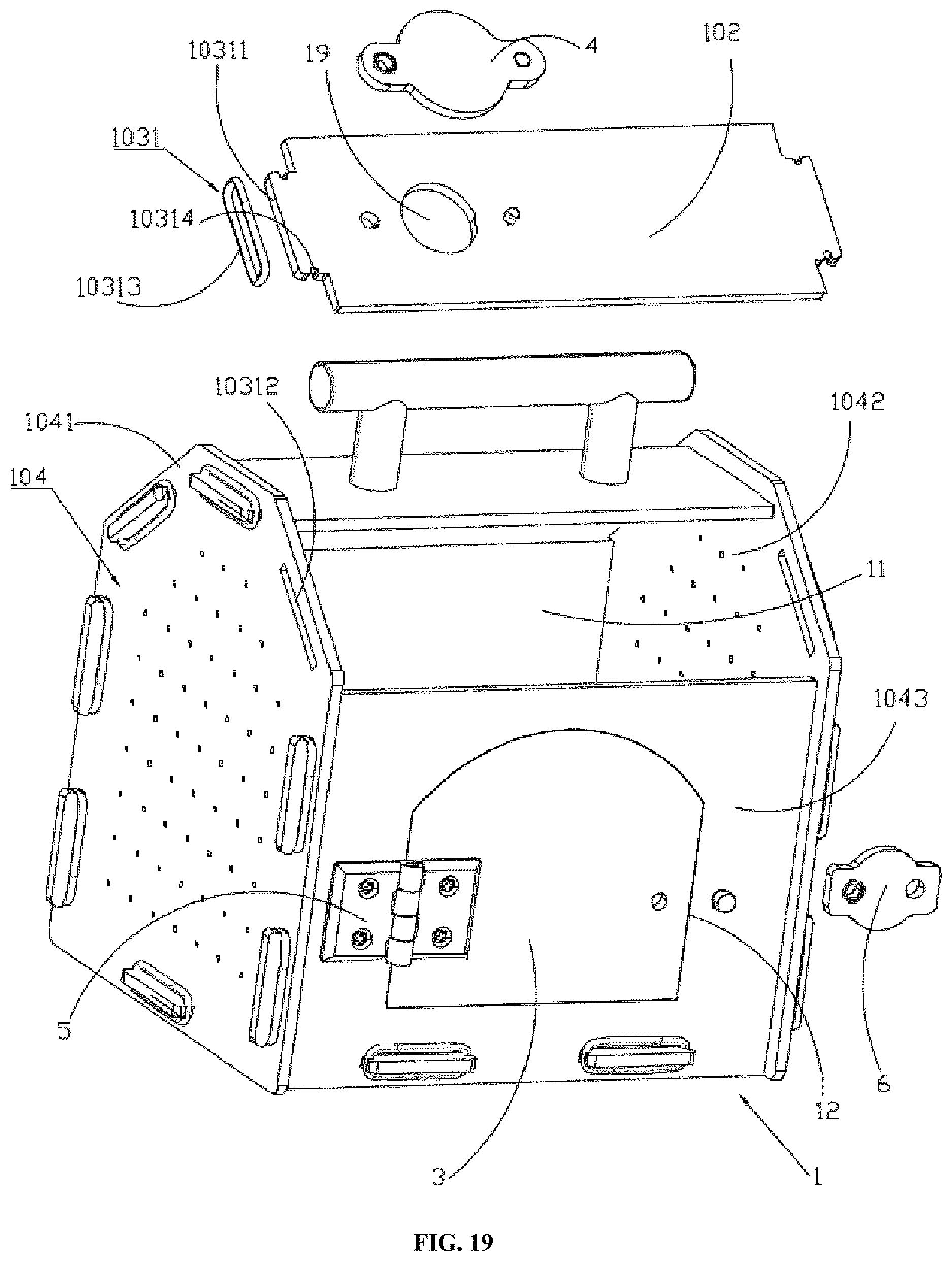 Patent US12616165 Figure 19 – Pet housing crate