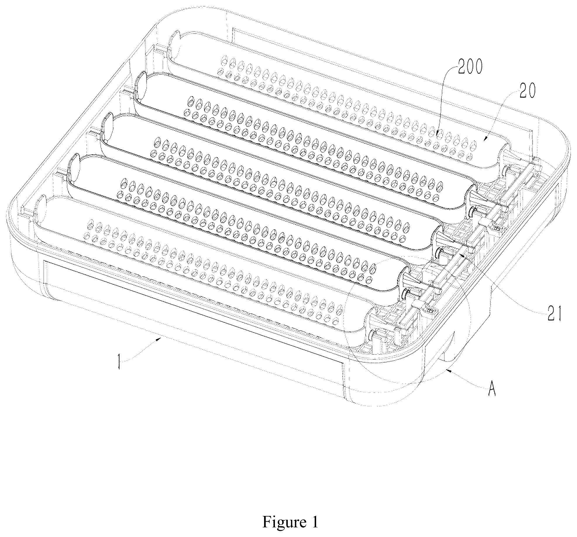 Patent US12616174 Figure 1 – Automatic egg turning device for incubator