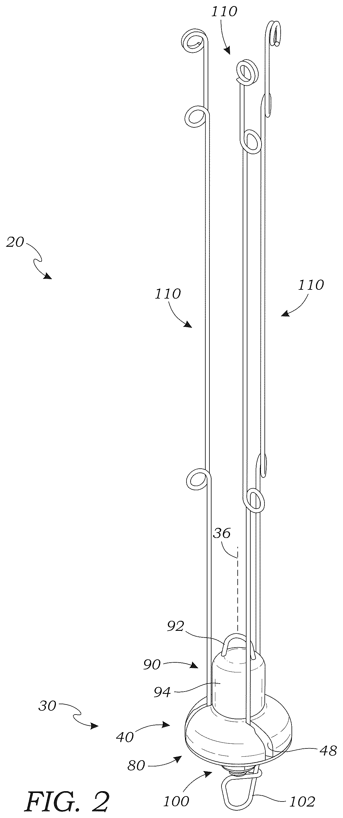 Patent US12616181 Figure 2 – Collapsible umbrella fishing rig apparatus and method of use