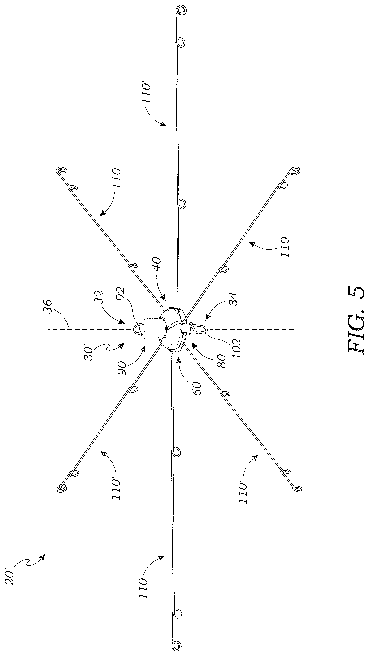 Patent US12616181 Figure 5 – Collapsible umbrella fishing rig apparatus and method of use