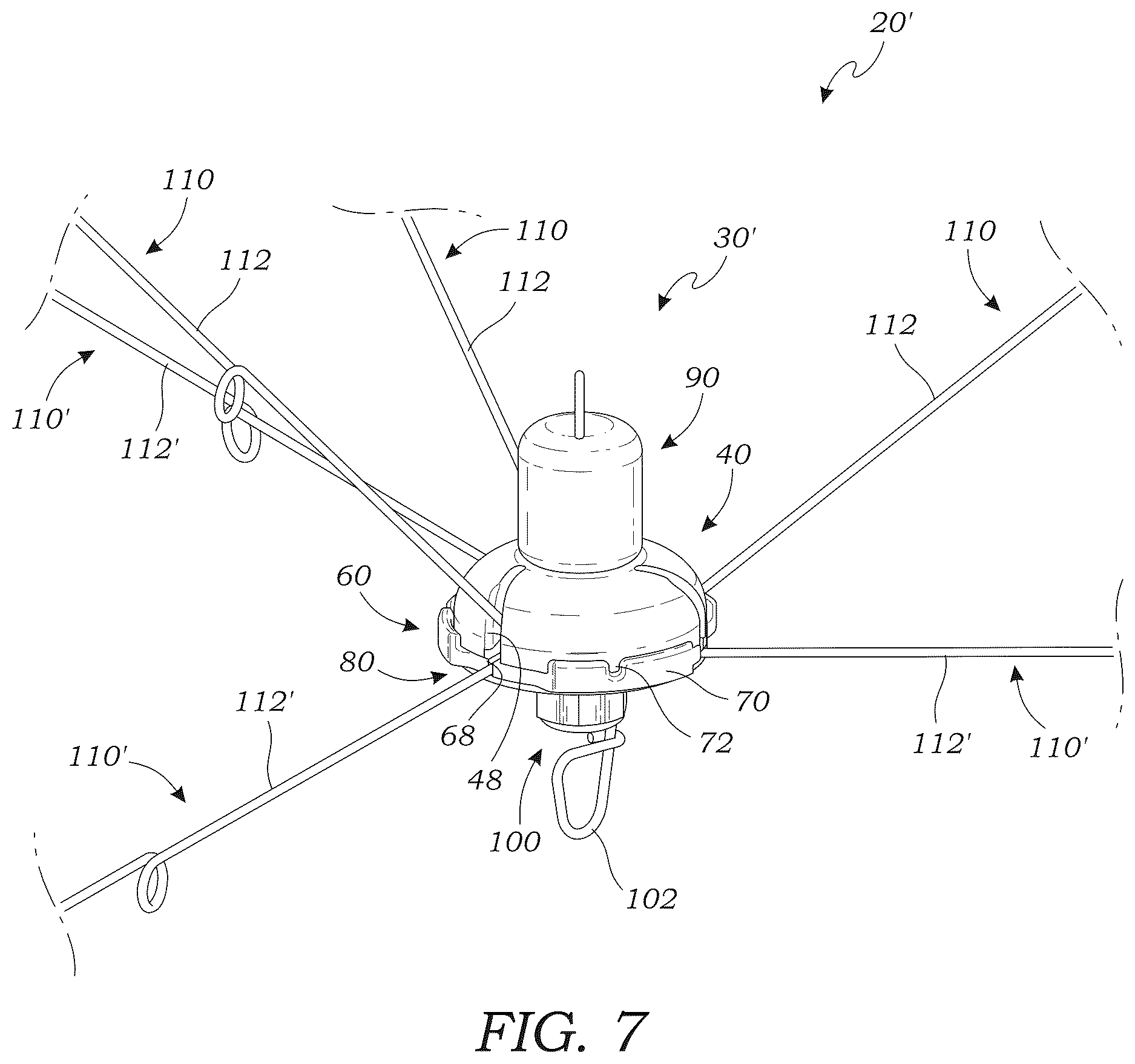 Patent US12616181 Figure 7 – Collapsible umbrella fishing rig apparatus and method of use