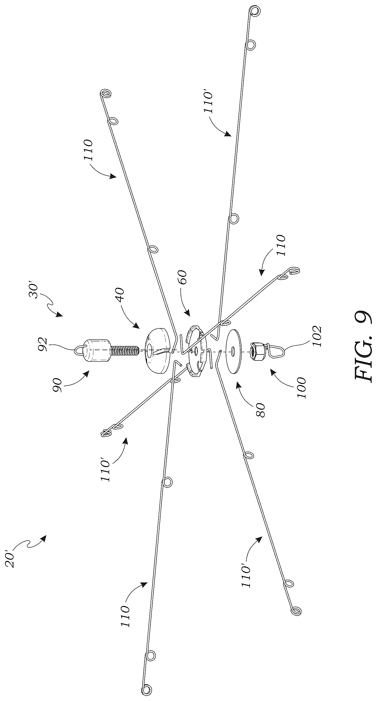 Patent US12616181 Figure 9 – Collapsible umbrella fishing rig apparatus and method of use